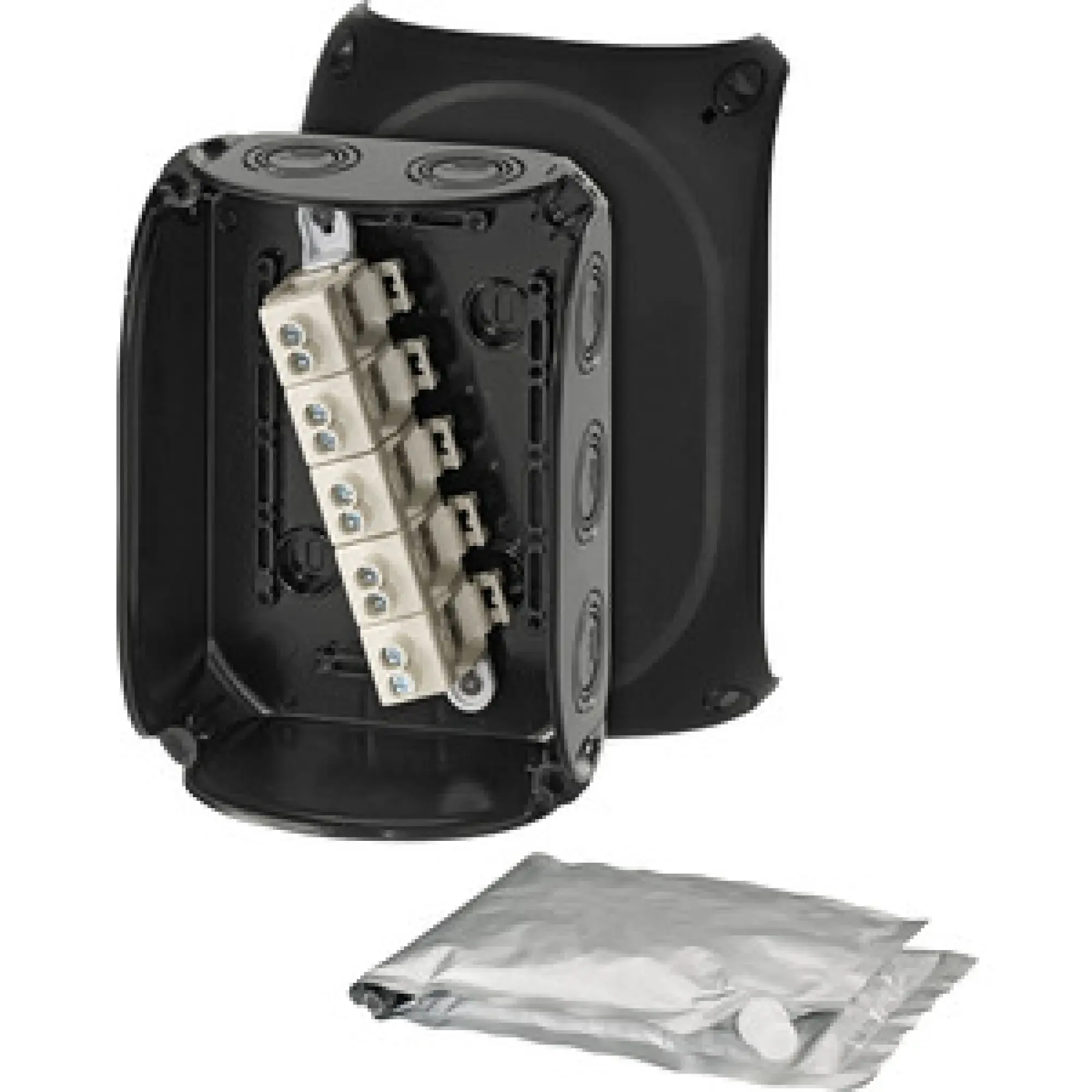 Hensel 62000110 Kabelabzweigkasten 2,5-10 qmm, 3phasig, 16 qmm 1phasig, 5polig, schwarz WP 1010 B (img_001)