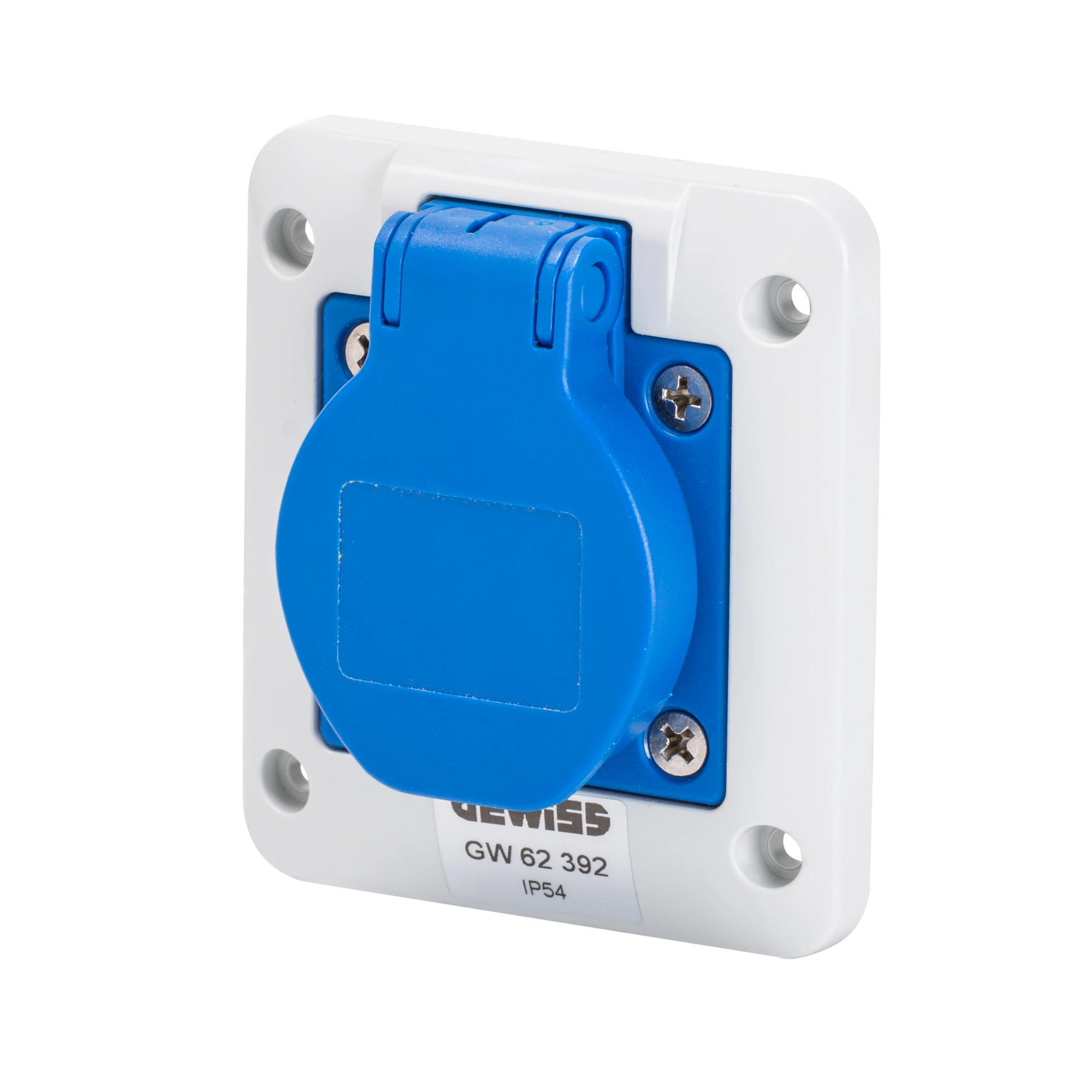 GEWISS GW62392 10° ANGLED FLUSH-MOUNTING SOCKET-OUTLET - 2P+E 16A 200-250V 50/60HZ - 85X75 - BLUE - SCREW WIRING (img_001)
