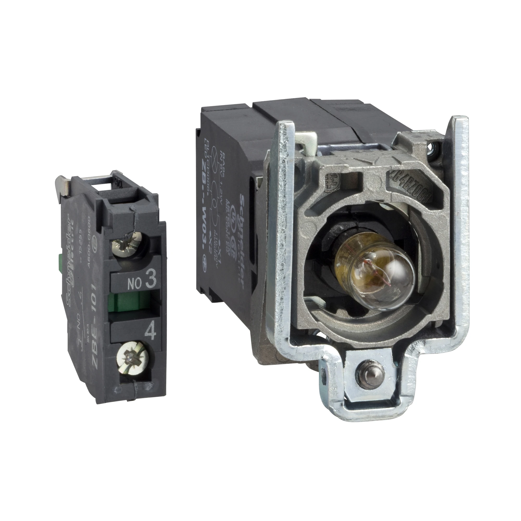Schneider Electric ZB4BW031 Auxiliary contact block with transformer, Ø 22, incandescent lamp BA 9s 1S (img_001)