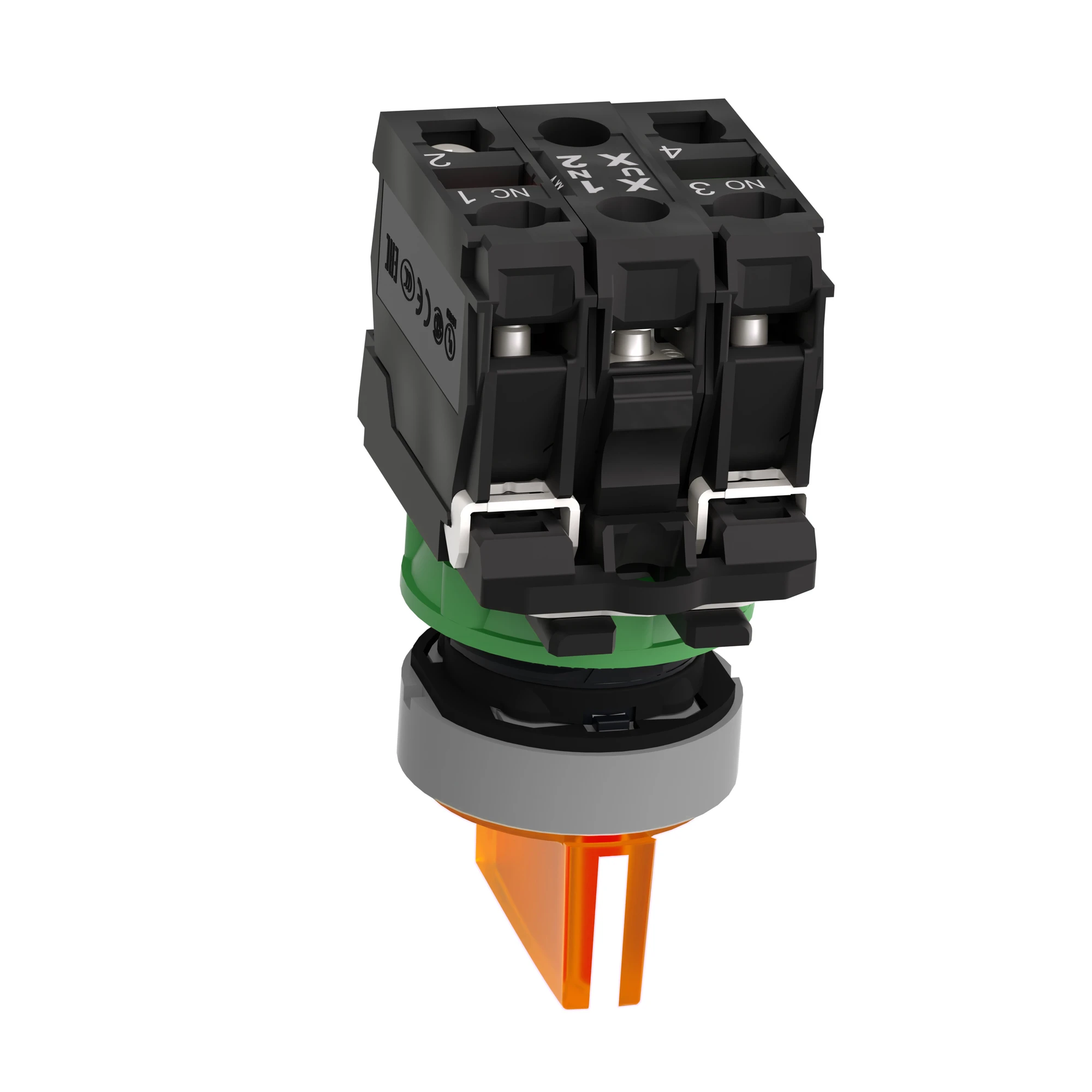 Schneider Electric XB5AK135B5C0 Illuminated selector switch, Harmony XB5, plastic, light grey, orange, 22mm, universal LED, 3 positions, 1NO + 1NC, 24V ACDC (img_007)