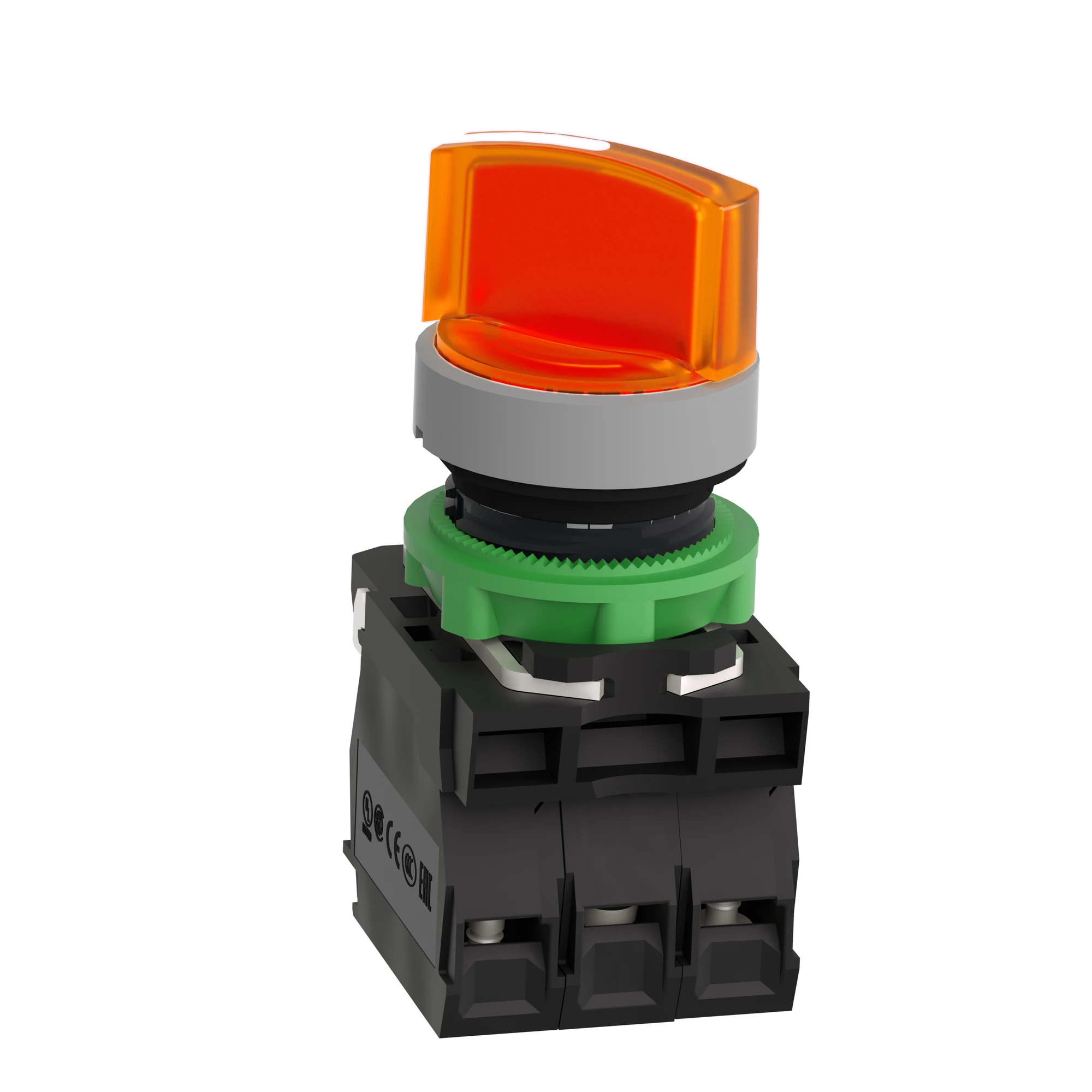 Schneider Electric XB5AK125M5C0 Illuminated selector switch, Harmony XB5, plastic, light gray, orange, 22mm, universal LED, 2 positions, 1NO + 1NC, 230-240V AC (img_006)