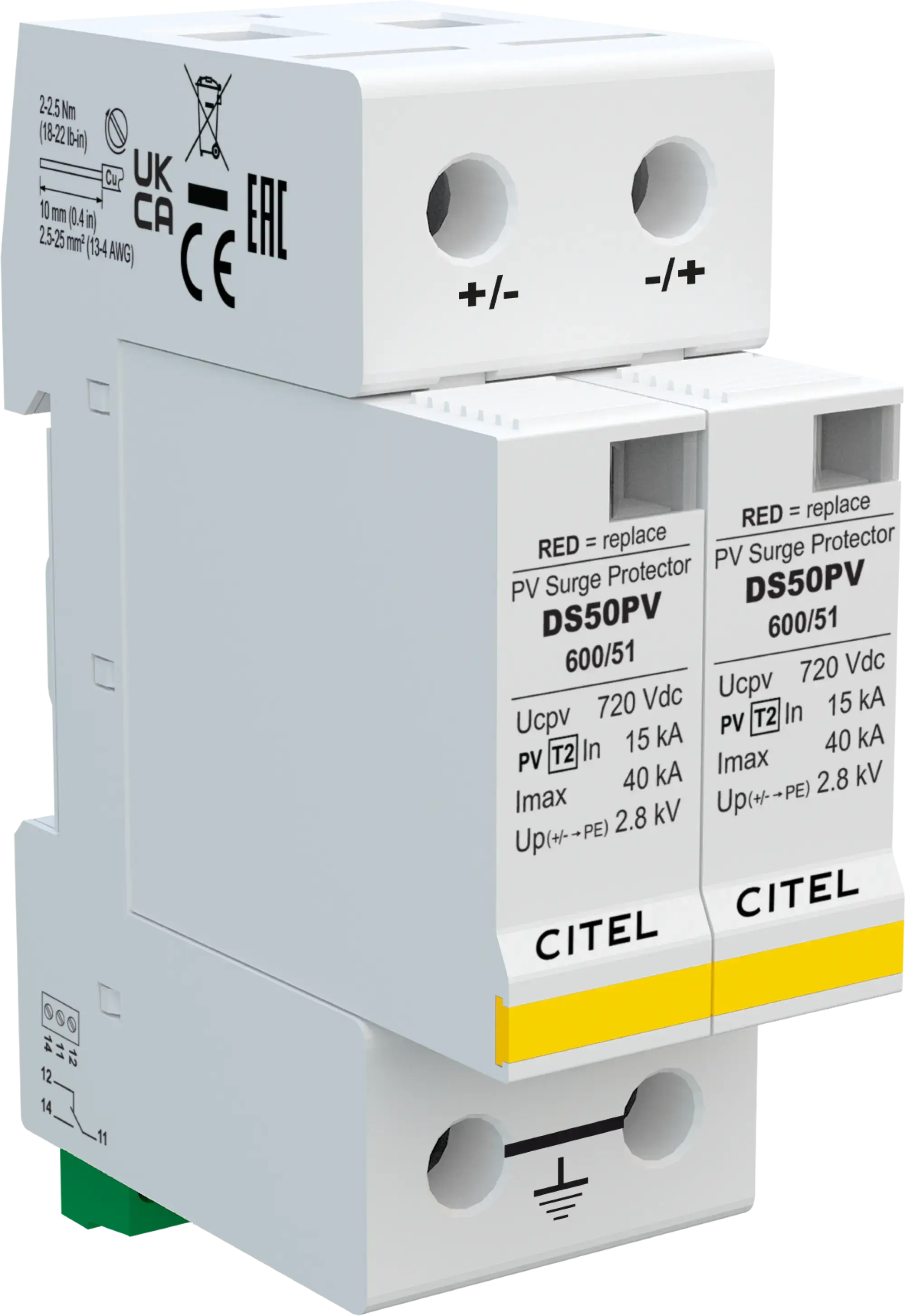 Citel 480471 Überspannungsableiter 2-polig Typ 2 für 600 VDC Photovoltaik-Anwendungen (img_001) Citel 480471 Überspannungsableiter 2-polig Typ 2 für 600 VDC Photovoltaik-Anwendungen (img_001)