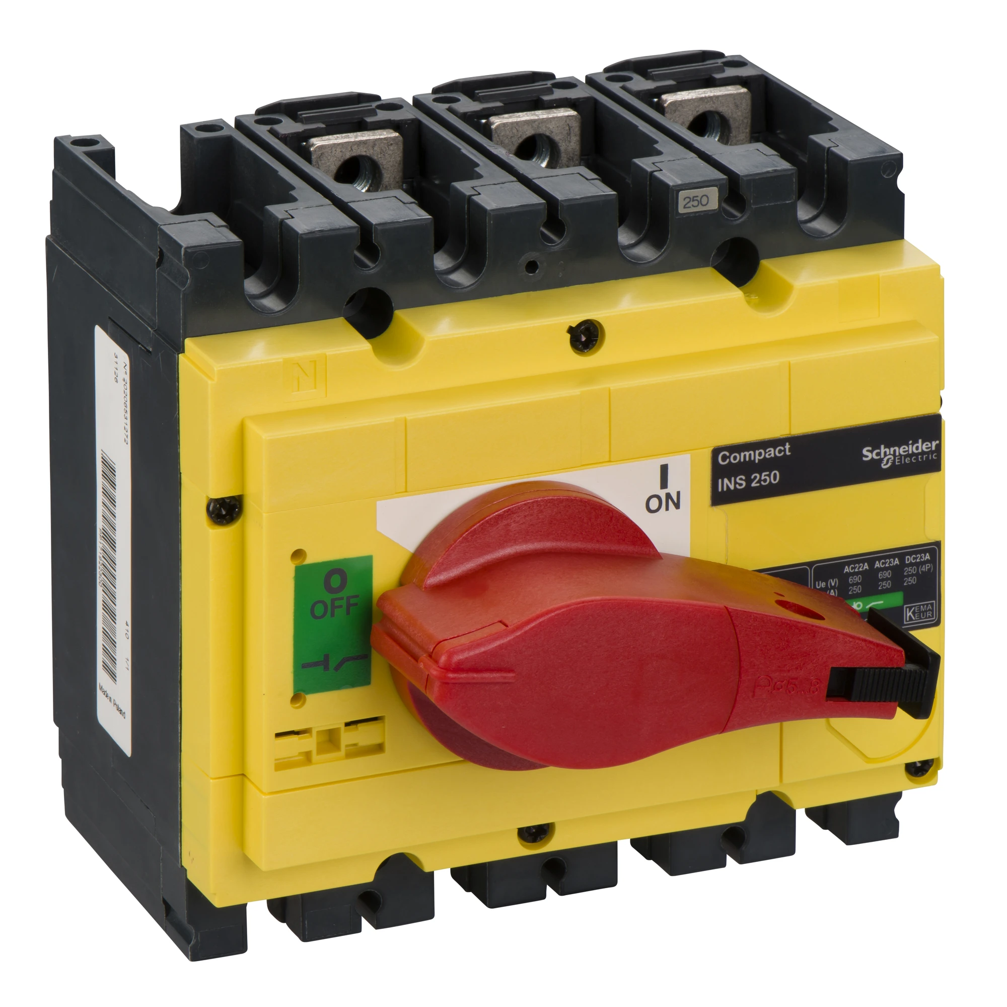 Schneider Electric 31126 Load disconnect switch INS250, 3P, 250A/690V AC/250V DC, rotary drive red/base yellow (img_001) Schneider Electric 31126 Load disconnect switch INS250, 3P, 250A/690V AC/250V DC, rotary drive red/base yellow (img_001)