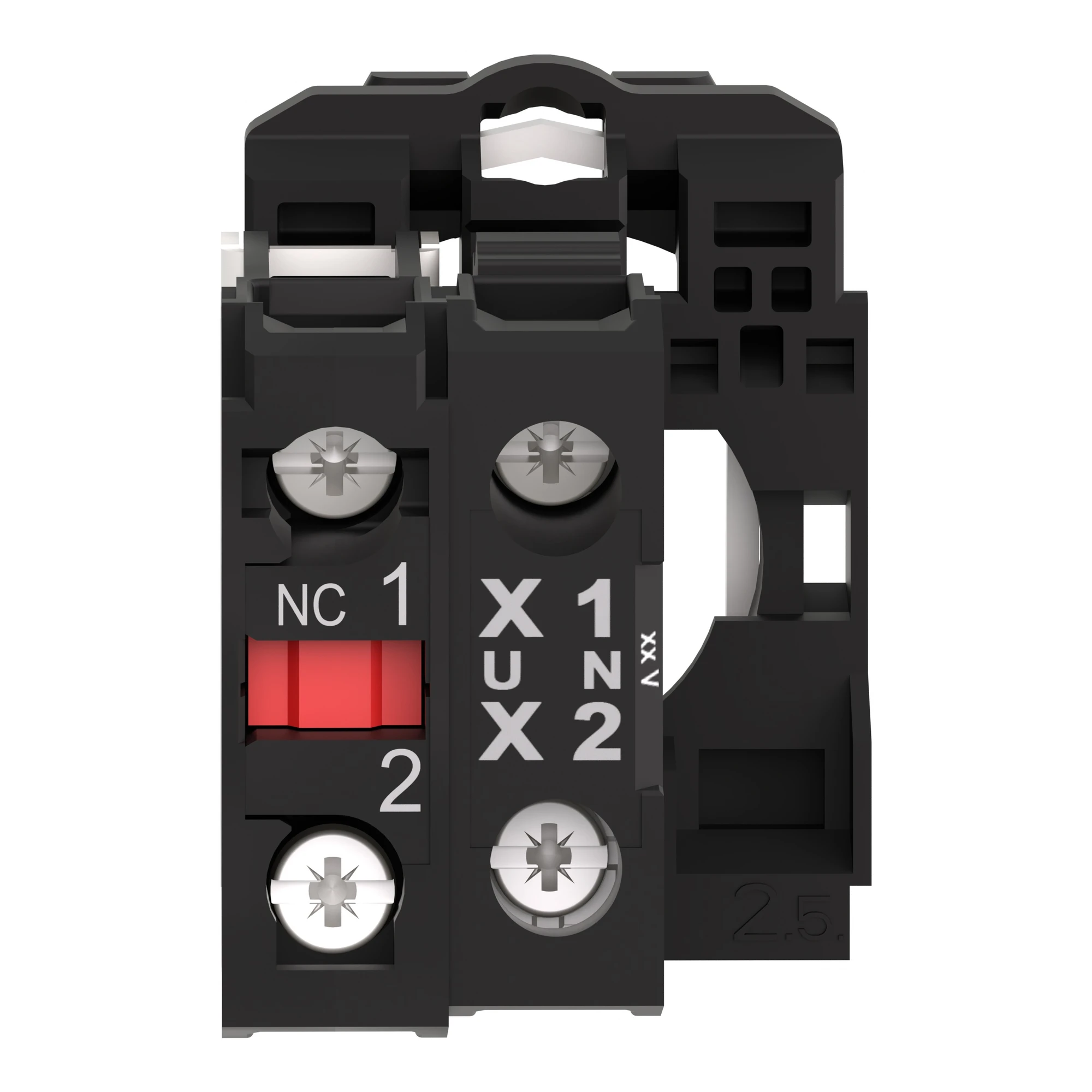 Schneider Electric ZB5AW0B12 Auxiliary contact block, Harmony XB5, plastic, white, universal LED, with mounting flange, 1NO, 24V ACDC (img_002) Schneider Electric ZB5AW0B12 Auxiliary contact block, Harmony XB5, plastic, white, universal LED, with mounting flange, 1NO, 24V ACDC (img_002)