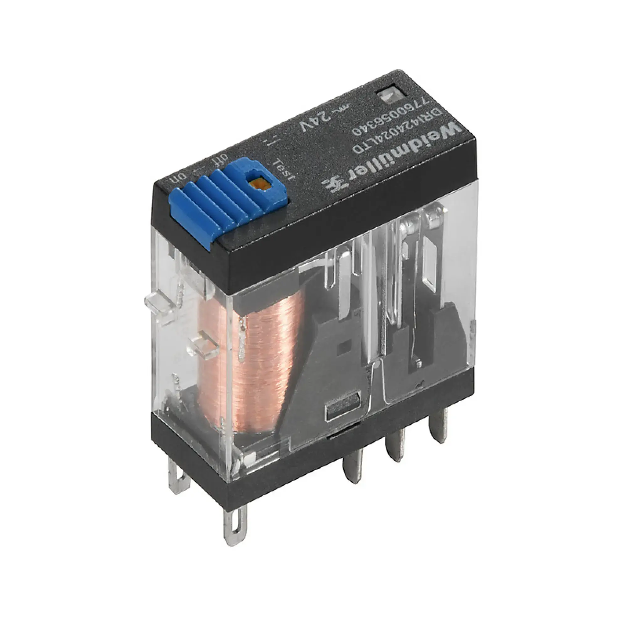 Weidmüller 7760056341 Miniature industrial relay, 48 V DC, Green LED, Free-wheeling diode, 2 CO contact (AgSnO) , 250 V AC, 5 A, Test button available: Yes (img_003)