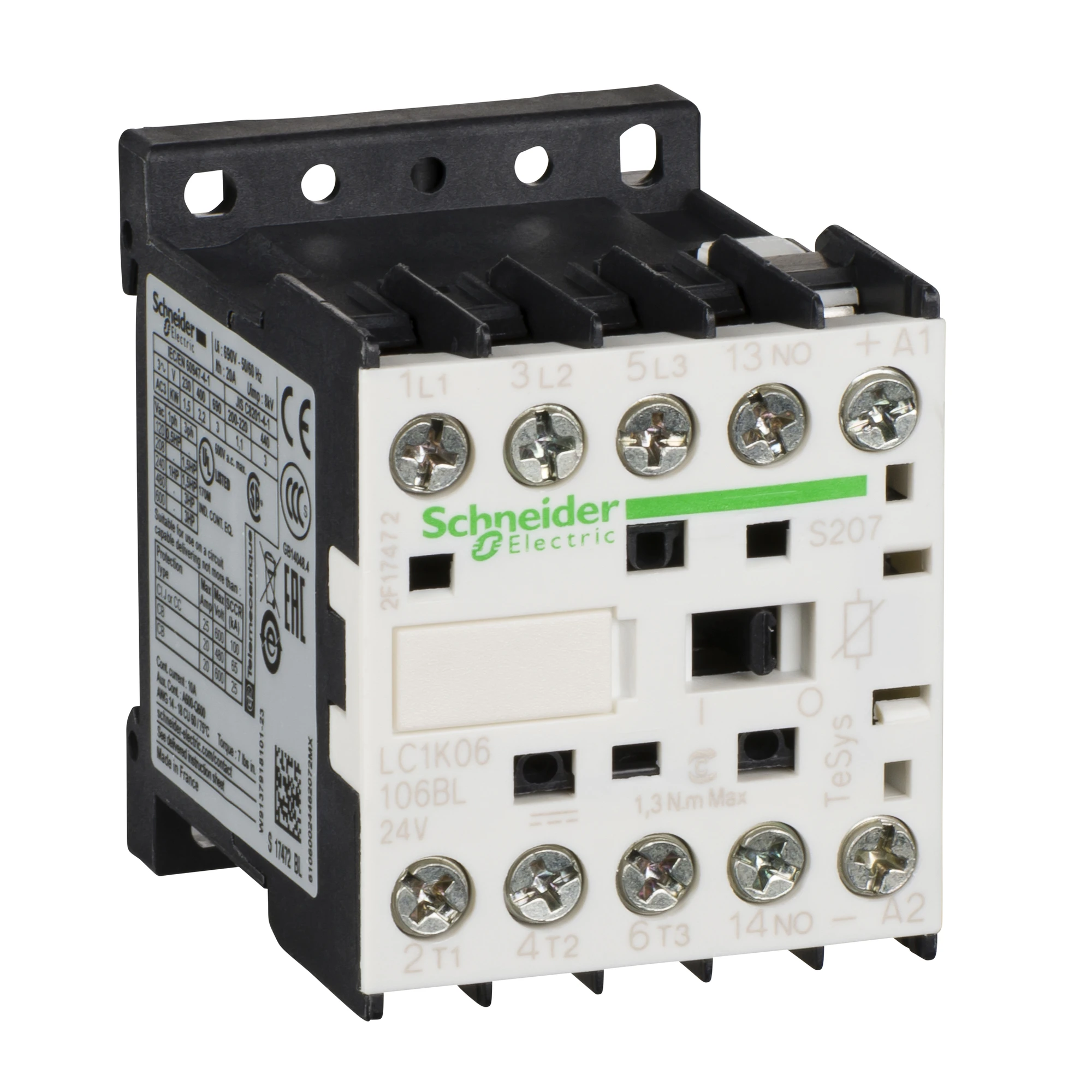 Schneider Electric LC1K06106FLS207 Power contactor, 3p+1NO, 2.2kW/400V/AC3, 6A, screw connection - 110 V DC low (img_002)