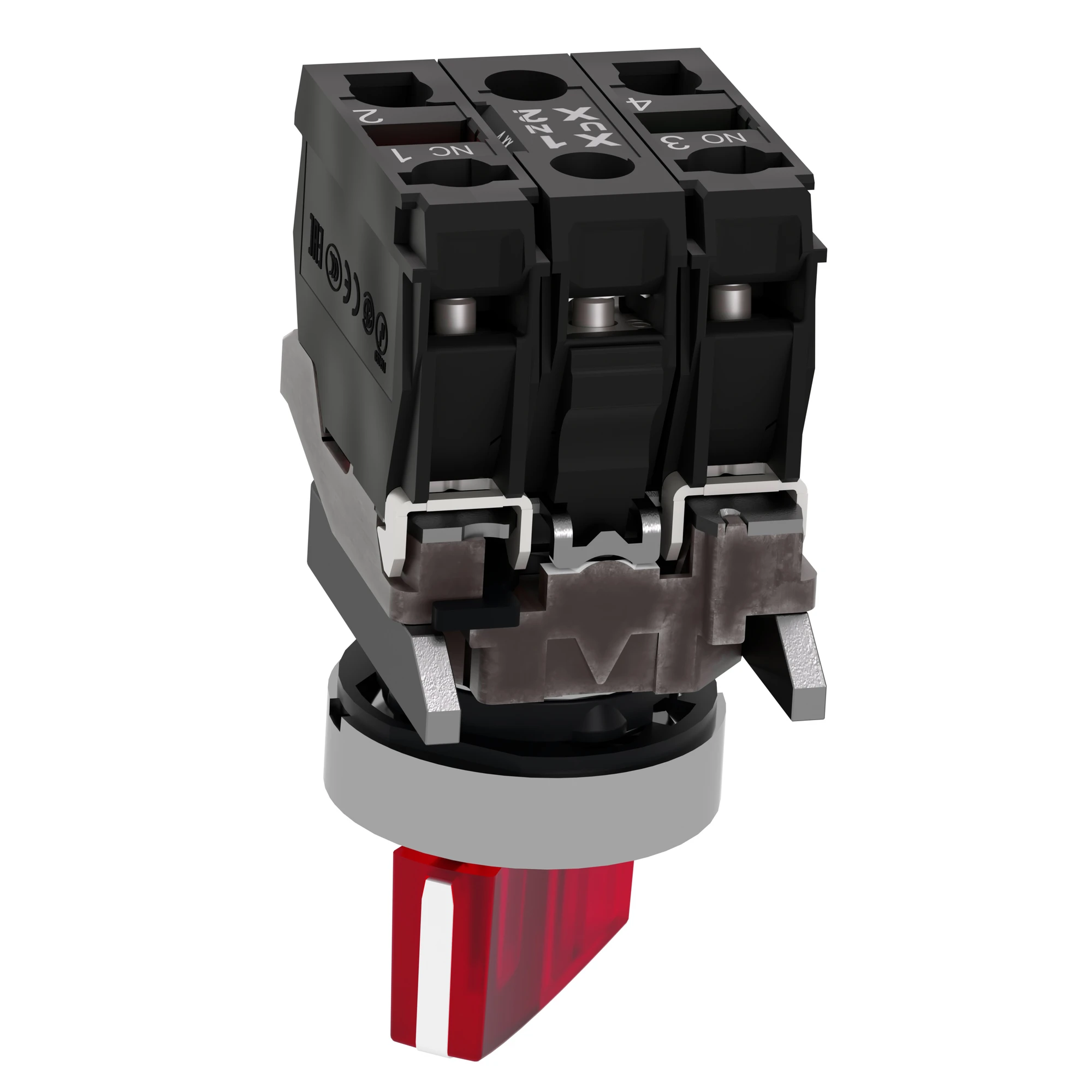 Schneider Electric XB4BK124G5 Illuminated Selector Switch, Harmony XB4, Metal, 22mm, Red, Universal LED, 2 Positions, 1NO+1NC, 110-120V AC (img_008)