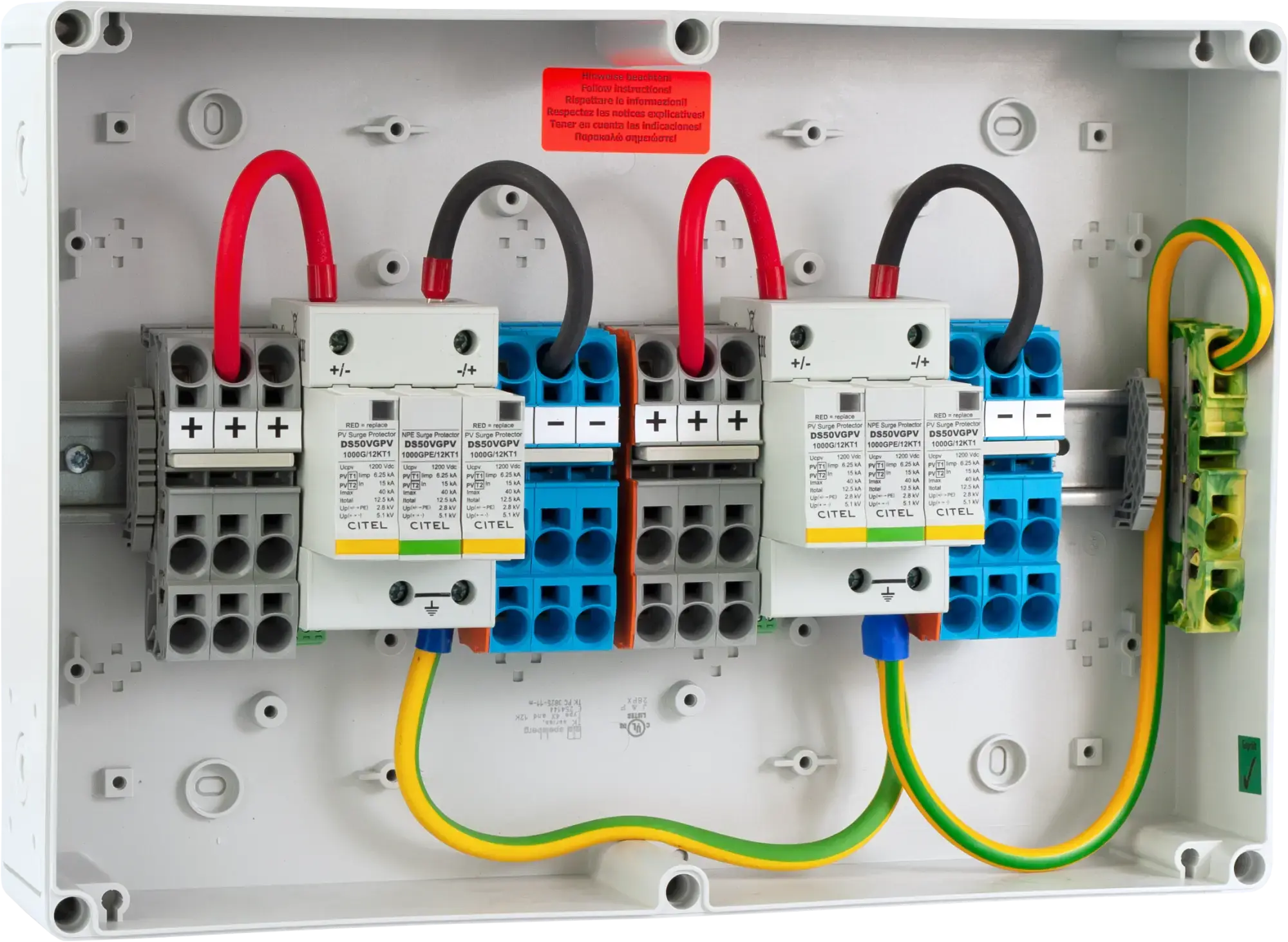 Citel 158210 Generatoranschlusskasten mit SPD Typ 1+2, 1200 VDC, 2-MPPT, 4 Strings (img_001) Citel 158210 Generatoranschlusskasten mit SPD Typ 1+2, 1200 VDC, 2-MPPT, 4 Strings (img_001)