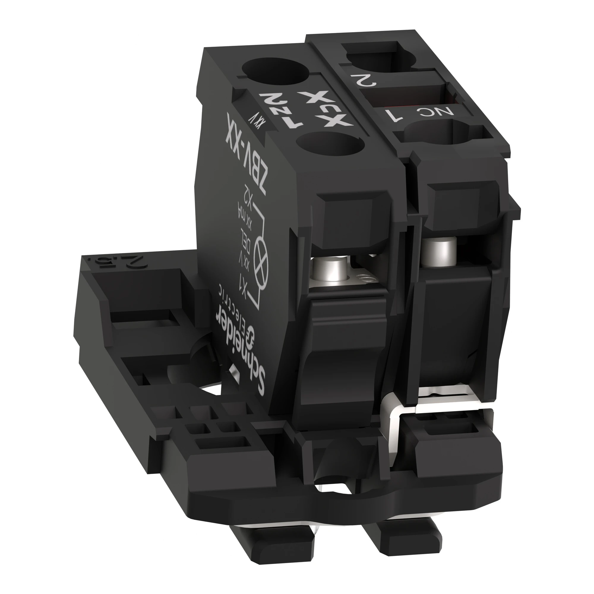 Schneider Electric ZB5AW0B12 Auxiliary contact block, Harmony XB5, plastic, white, universal LED, with mounting flange, 1NO, 24V ACDC (img_007) Schneider Electric ZB5AW0B12 Auxiliary contact block, Harmony XB5, plastic, white, universal LED, with mounting flange, 1NO, 24V ACDC (img_007)