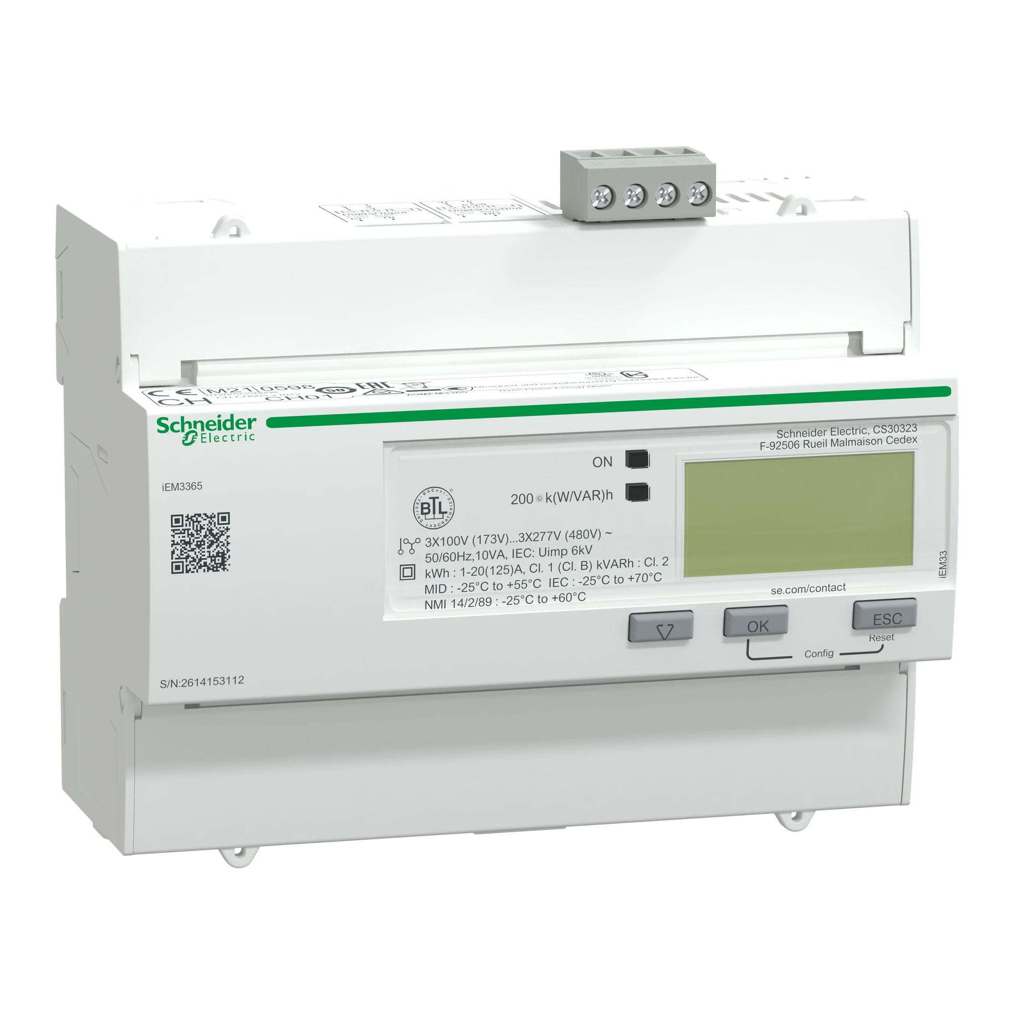 Schneider Electric A9MEM3365 IEM3365 energy meter, 3-phase, 125A, BACnet, 1I/1O, 4 tariffs (img_001) Schneider Electric A9MEM3365 IEM3365 energy meter, 3-phase, 125A, BACnet, 1I/1O, 4 tariffs (img_001)