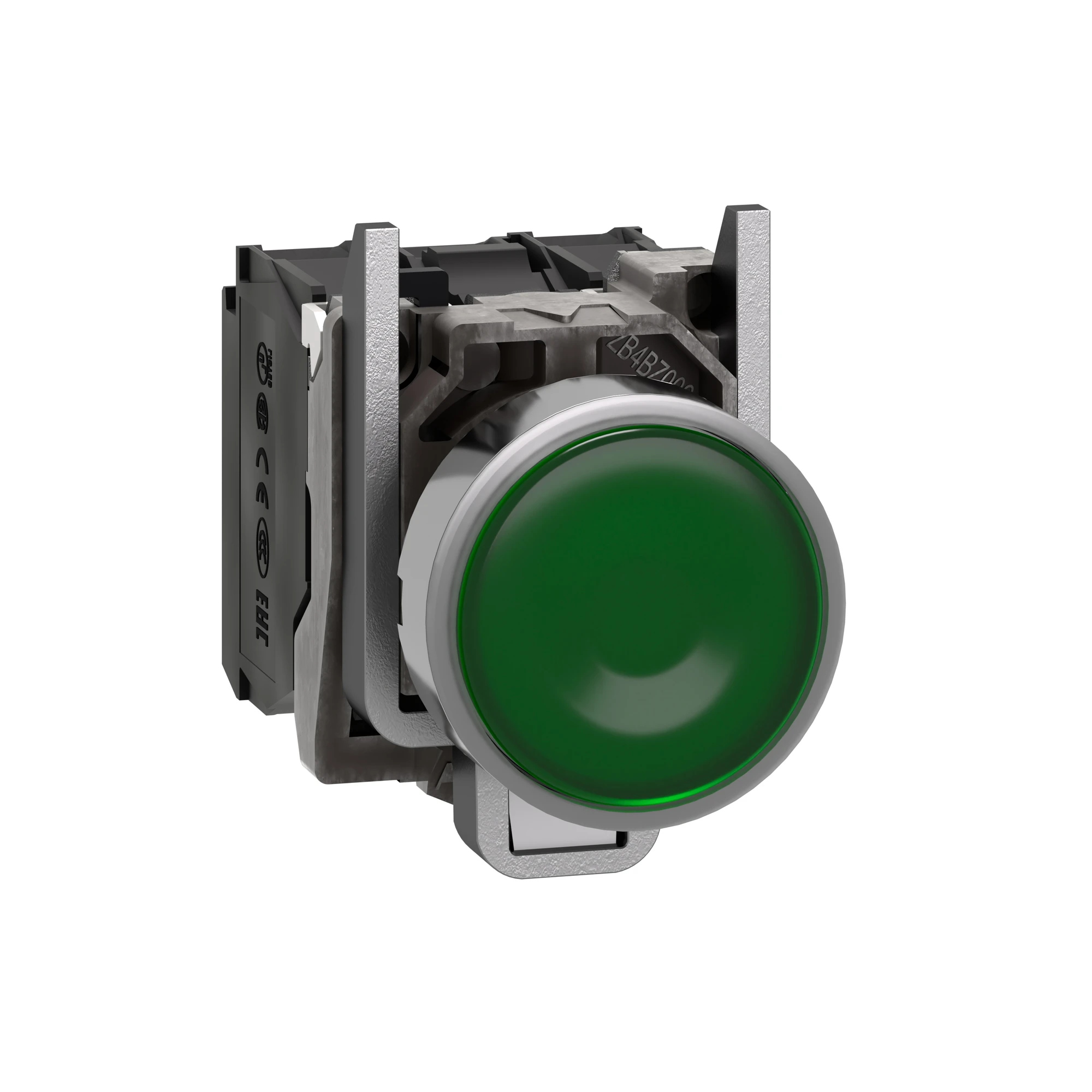 Schneider Electric XB4BW33G5 Illuminated pushbutton, Harmony XB4, metal, 22mm, green, unmarked, universal LED, smooth dome, 1NO+1NC, 110-120V AC (img_001)