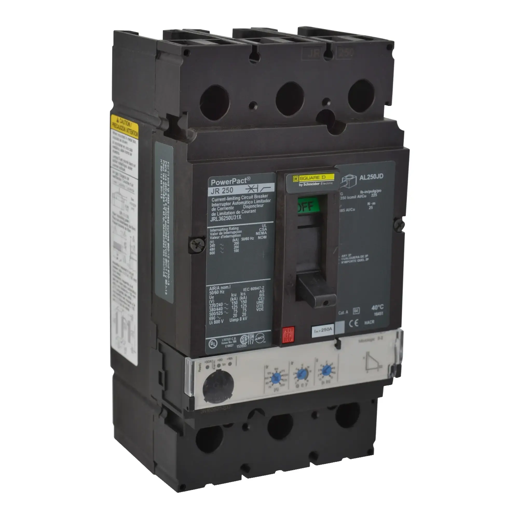 Schneider Electric JRL36250CU31X Compact Power Circuit Breaker PowerPacT J, with Micrologic 3.2, 250A, 3P, 14kA/600V AC (img_002) Schneider Electric JRL36250CU31X Compact Power Circuit Breaker PowerPacT J, with Micrologic 3.2, 250A, 3P, 14kA/600V AC (img_002)