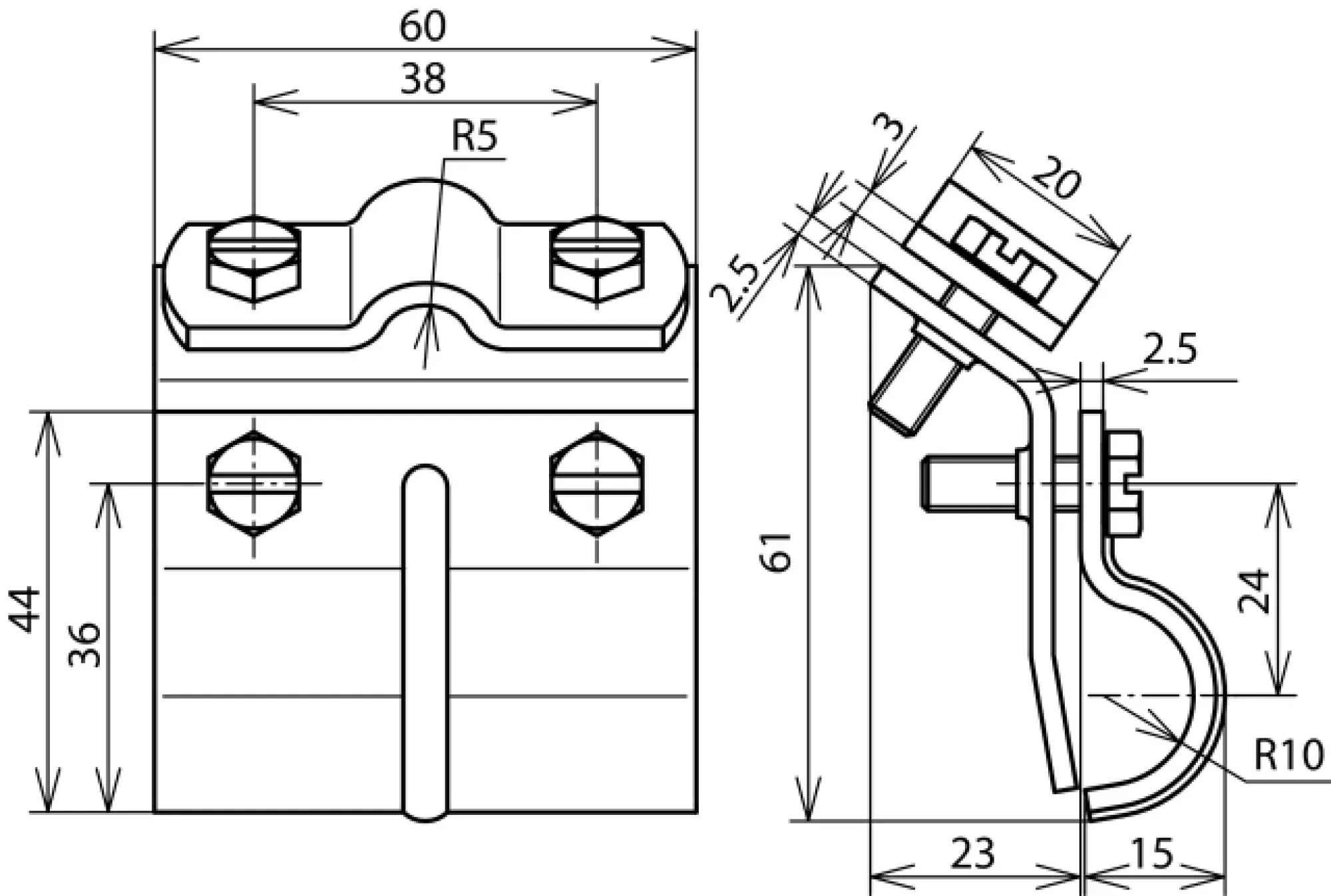 Dehn 339010 Gutter clamp St/tZn f. bead 13-25mm width 60mm with cleat for Rd 7-10mm (img_002) Dehn 339010 Gutter clamp St/tZn f. bead 13-25mm width 60mm with cleat for Rd 7-10mm (img_002)