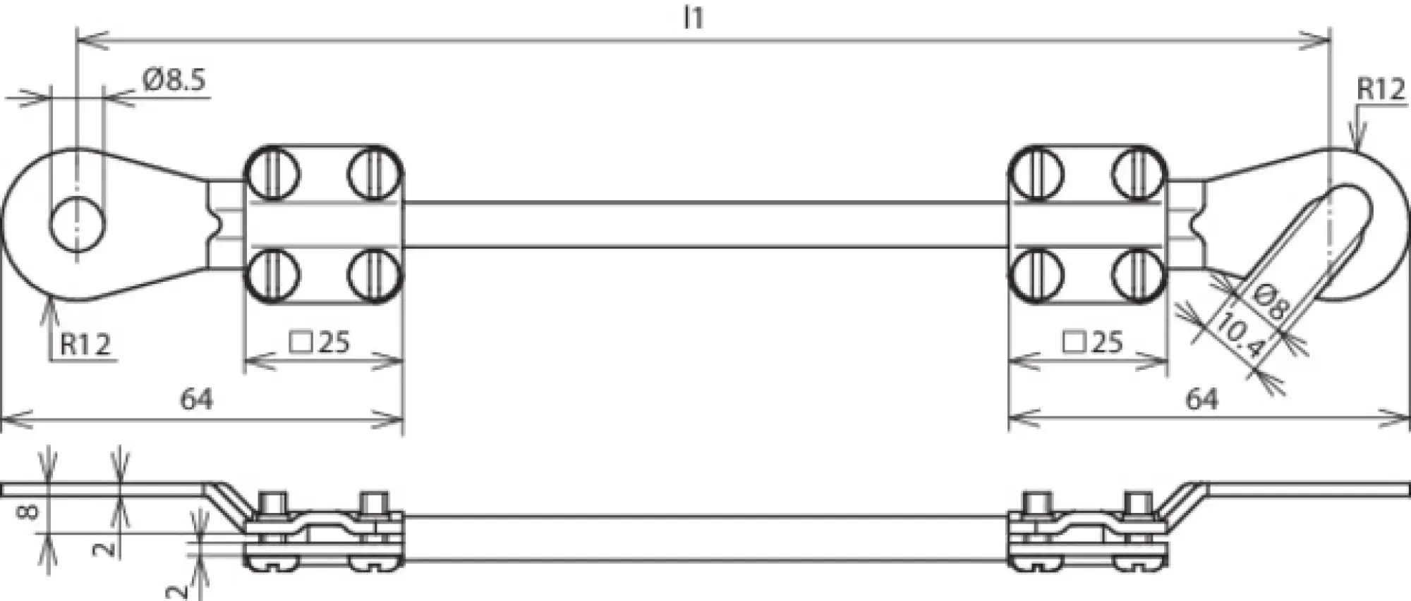 Dehn 410401 Earthing cable 10mm² / L 0.15m black w. 1 open cable lug (C) M8 a.(B) M8/M10 Supply No. 6150-12-300-9132 (img_002)