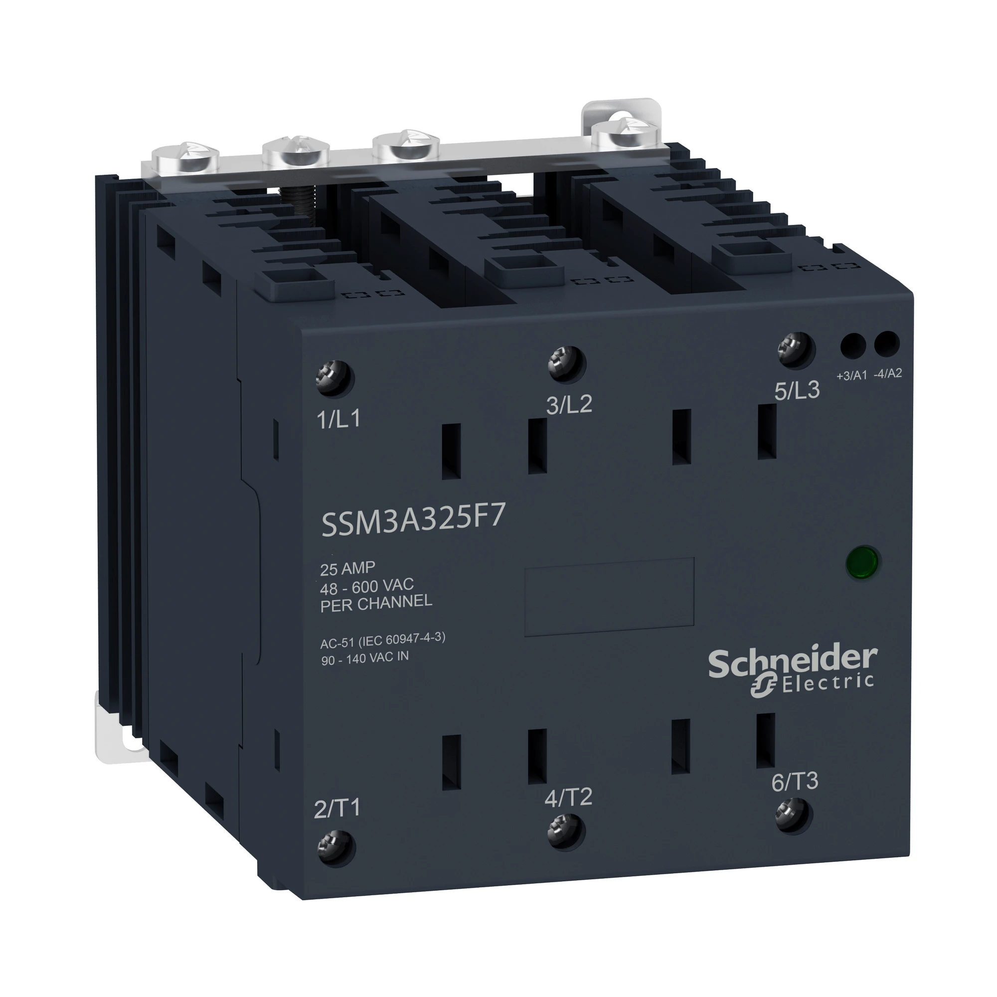Schneider Electric SSM3A325BDR Semiconductor Relay, DIN rail, I: 4-32 VDC, O: 48-600 VAC, 3x 25 A, 3ph, instantaneous. (img_001) Schneider Electric SSM3A325BDR Semiconductor Relay, DIN rail, I: 4-32 VDC, O: 48-600 VAC, 3x 25 A, 3ph, instantaneous. (img_001)