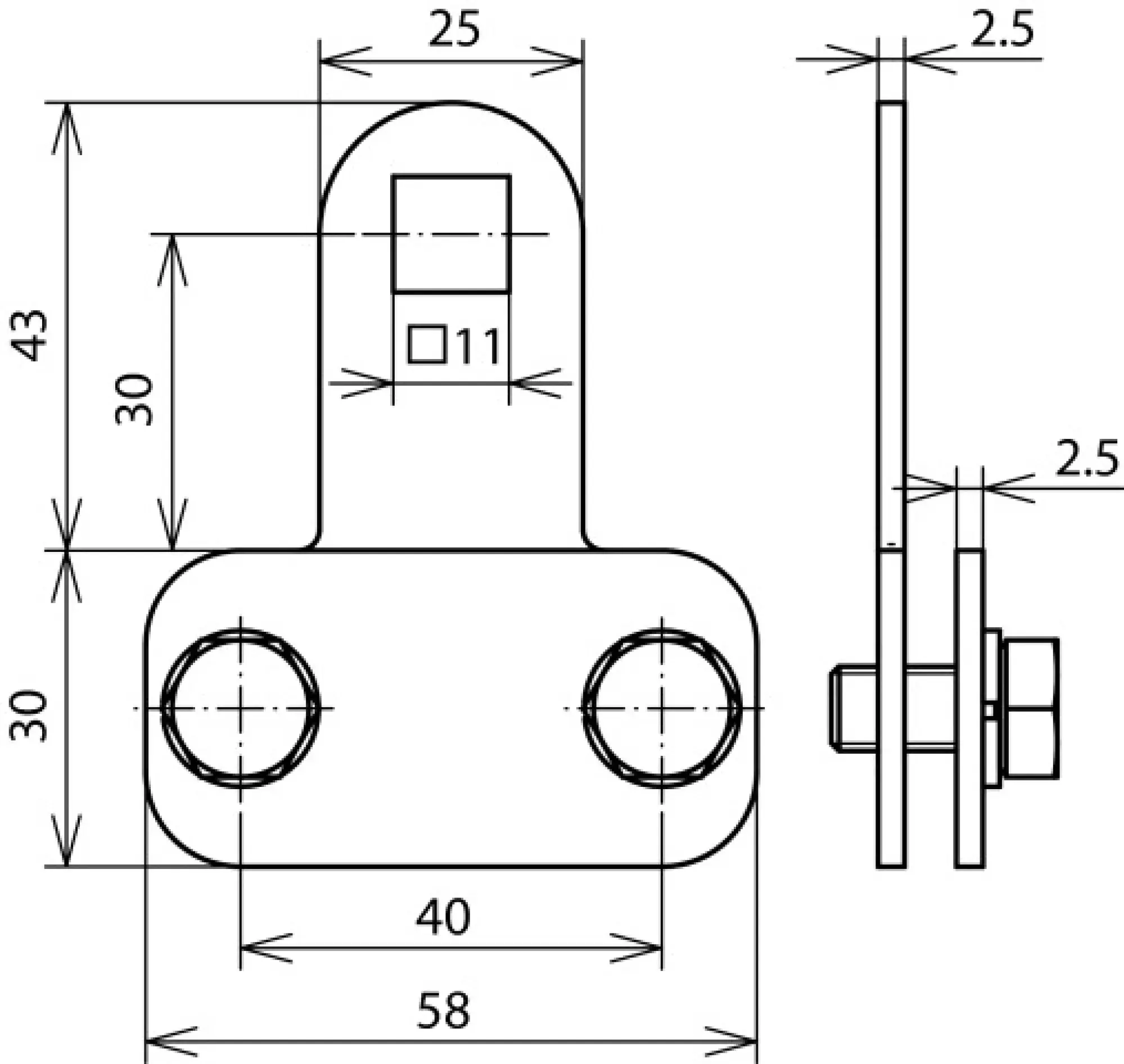 Dehn 380209 Clamping piece StSt 200kA f. Fl -30x4mm w. square hole D 11mm (img_002)