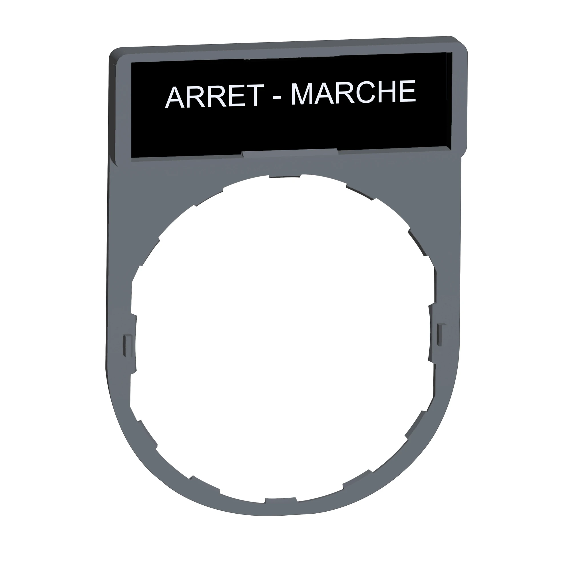 Schneider Electric ZBY2166C0 Label holder 30x40mm, with ARRET-MARCHE plate, for Harmony 22mm, in grey (img_001) Schneider Electric ZBY2166C0 Label holder 30x40mm, with ARRET-MARCHE plate, for Harmony 22mm, in grey (img_001)