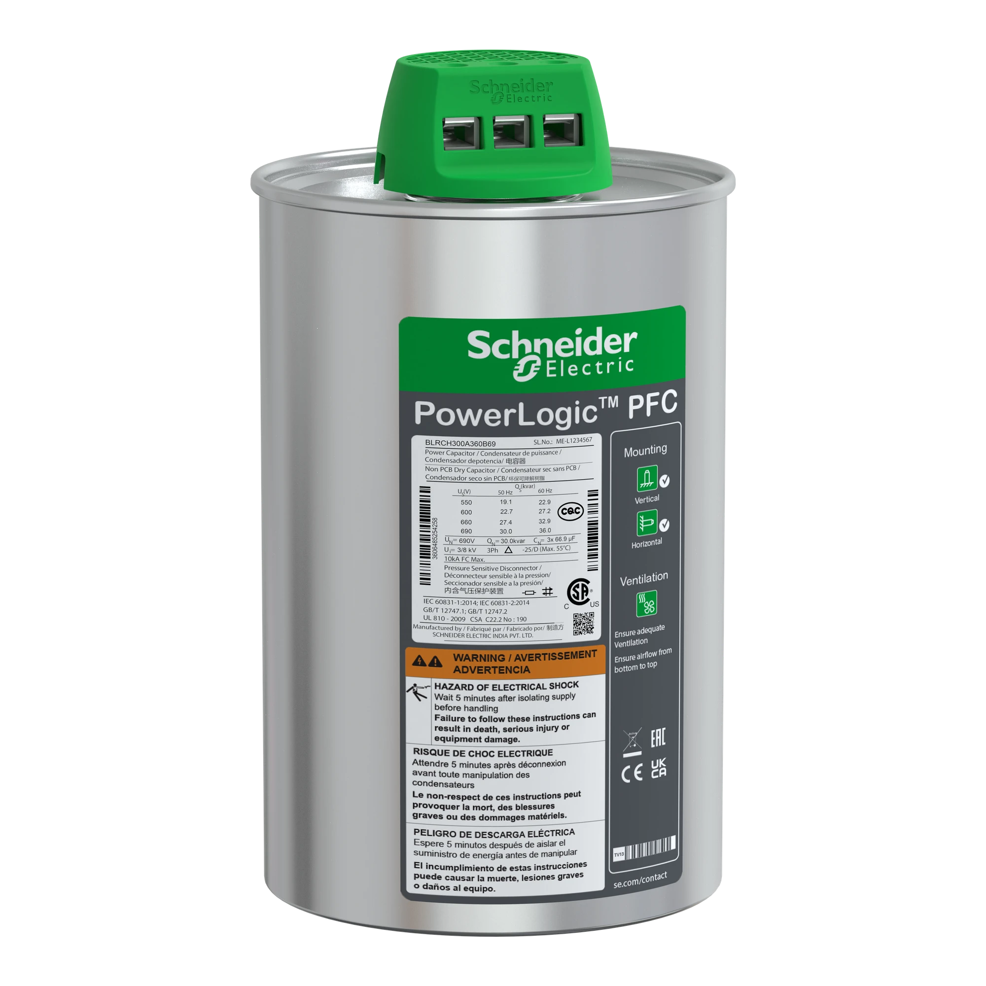 Schneider Electric BLRCH300A360B69 High-performance capacitor, PowerLogic PFC HD, 30/36kvar, 690V, 50/60Hz (img_001) Schneider Electric BLRCH300A360B69 High-performance capacitor, PowerLogic PFC HD, 30/36kvar, 690V, 50/60Hz (img_001)