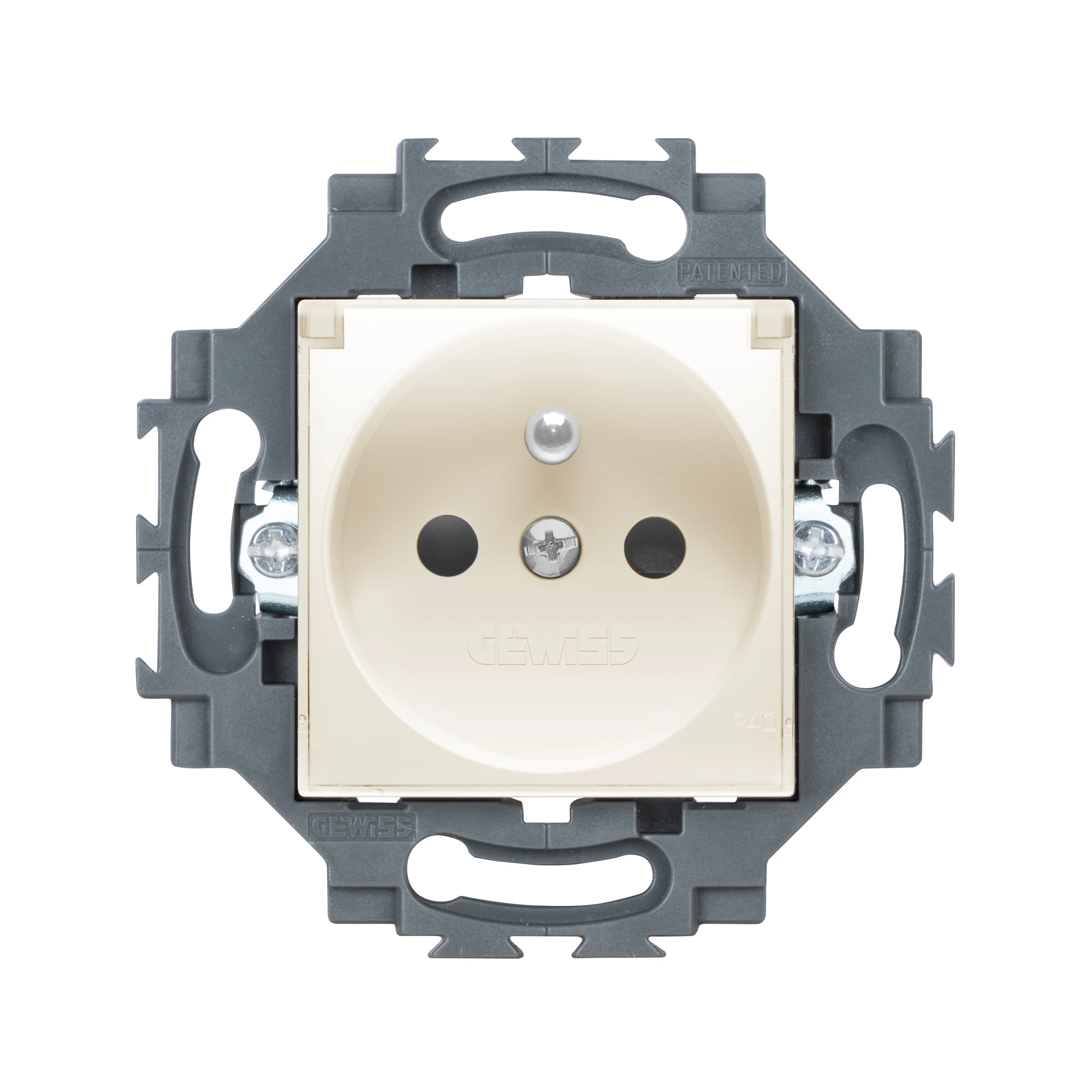 GEWISS GW35213Y FRENCH STANDARD SOCKET-OUTLET 250V ac - SCREW TERMINALS - FRONT TIGHTENING TERMINALS - WITH LID - 2P+E 16A - IVORY - DAHLIA (img_001)