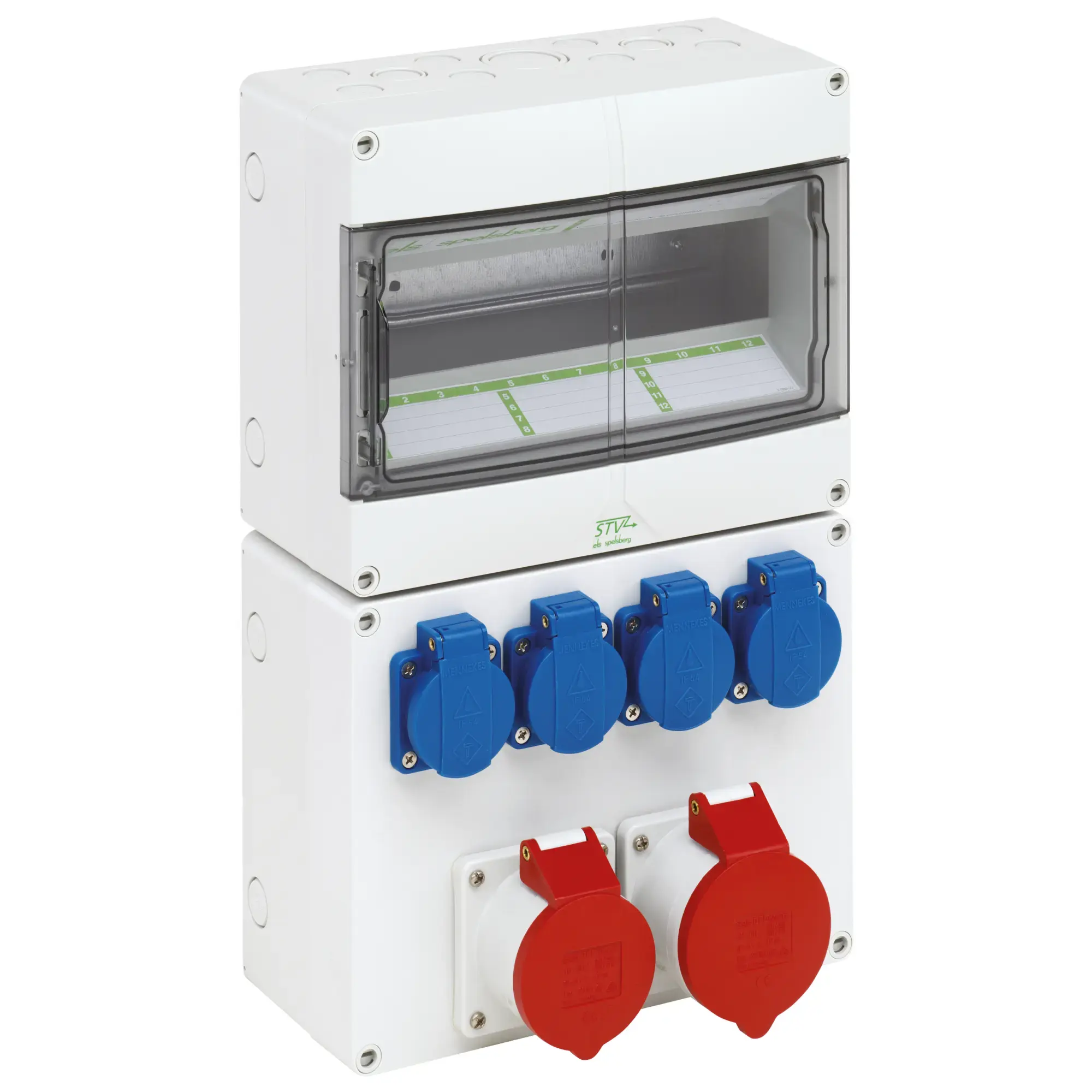 Spelsberg 73132401 Socket outlet combination, Type of protection IP44, 12 TE, Impact strength IK08, Protection class II, Rated insulation voltage 400V AC, Halogen free (img_001)