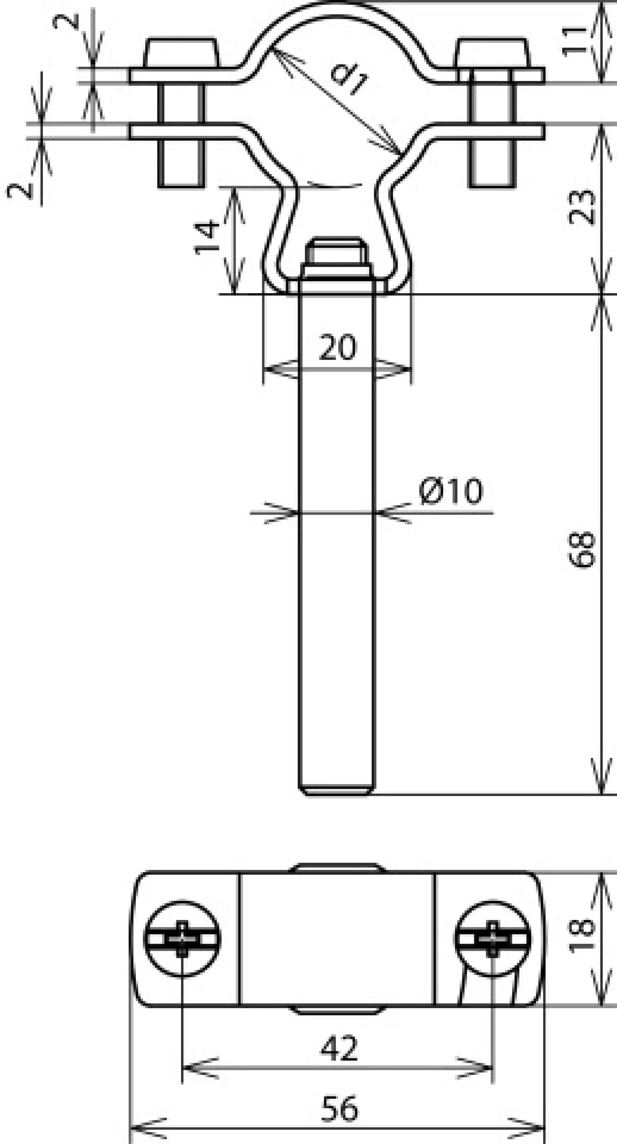 Dehn 253289 Conductor holder f. HVI Conduc. D 20-23mm with bar D 10mm L 75mm StSt (img_002)