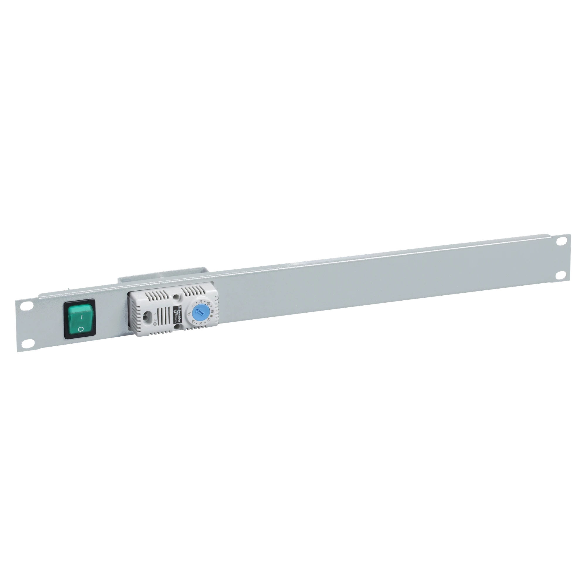 Schneider Electric NSYCRTM1UVT Actassi, 19-inch front panel 1U with switch and thermostat, for ventilation in RAL 7035 (img_001)