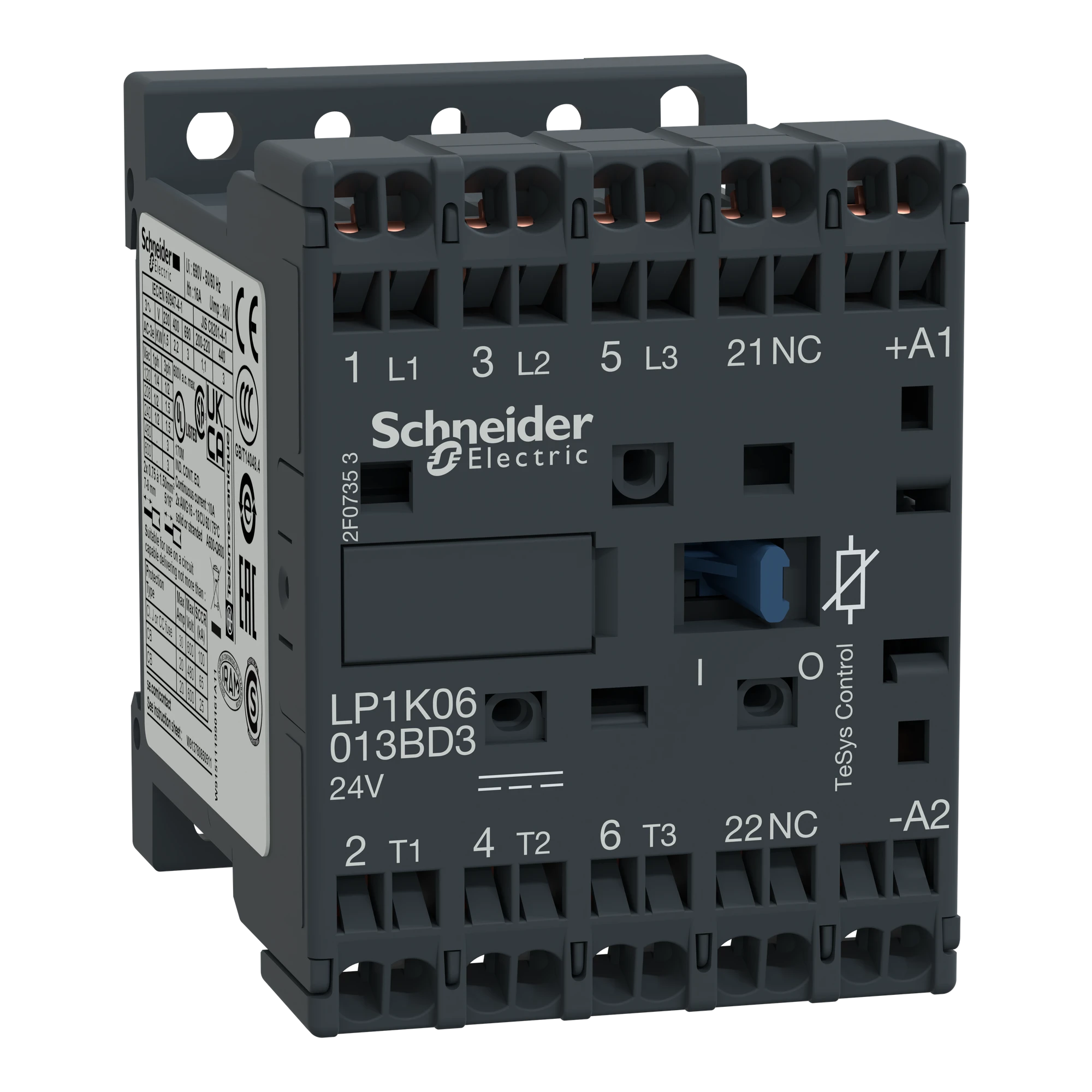 Schneider Electric LP1K0601BD3 Power contactor LP1K 3p, +1NC, 2.2 kW, 6 A, 400 V AC3, coil 24 V DC (img_001) Schneider Electric LP1K0601BD3 Power contactor LP1K 3p, +1NC, 2.2 kW, 6 A, 400 V AC3, coil 24 V DC (img_001)