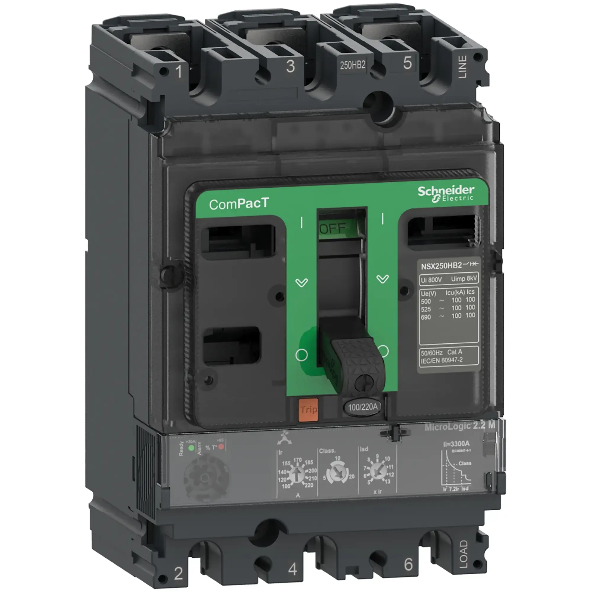 Schneider Electric C25H32M220 Compact power circuit breaker ComPacT NSX250H with Micrologic 2.2M 3P3D 220A, 70kA/415V AC (img_002) Schneider Electric C25H32M220 Compact power circuit breaker ComPacT NSX250H with Micrologic 2.2M 3P3D 220A, 70kA/415V AC (img_002)
