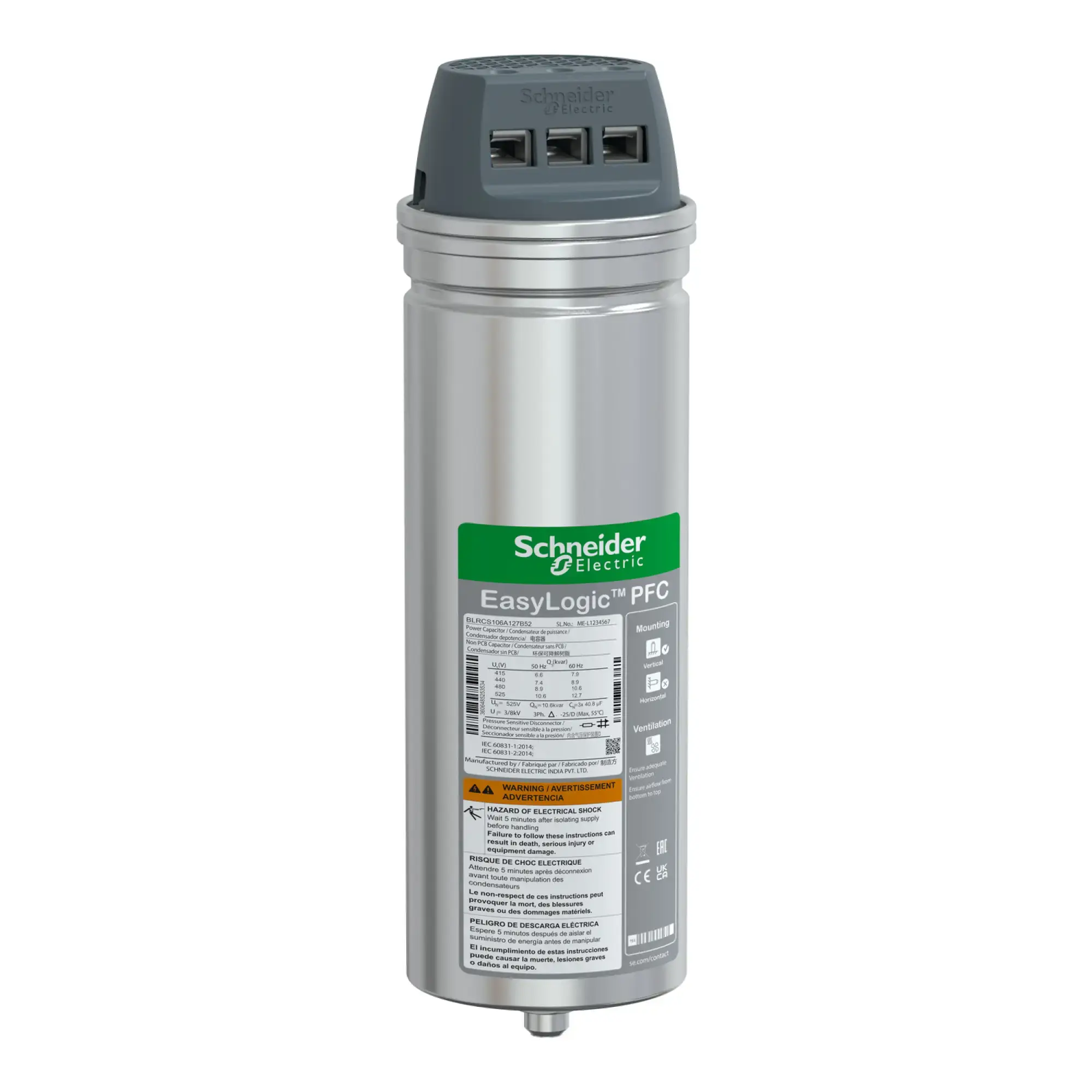 Schneider Electric BLRCS106A127B52 VarplusCan SDuty Capacitor, 10.6/12.7 kvar, 525 V, 50/60Hz (img_002)
