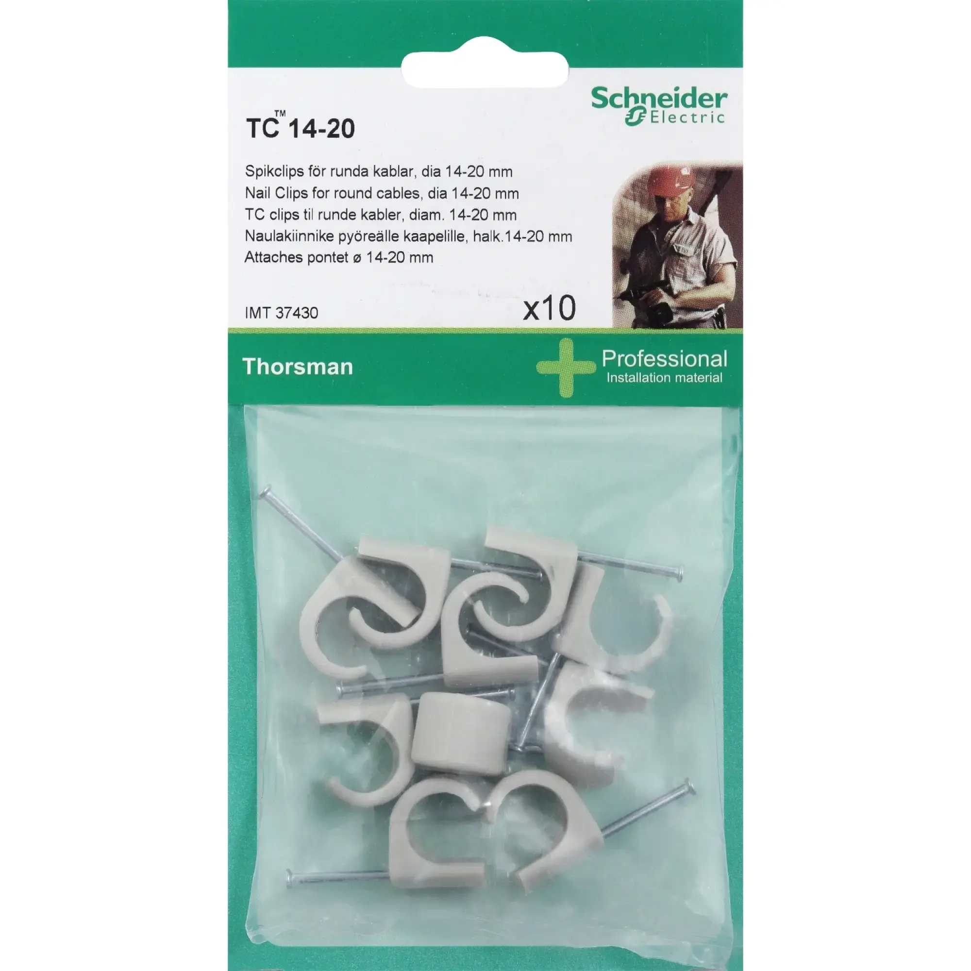 Schneider Electric IMT37430 Cable clip for round cables TC14-20 nail (2.0/35/18mm) grey (pack of 10 pieces) (img_002) Schneider Electric IMT37430 Cable clip for round cables TC14-20 nail (2.0/35/18mm) grey (pack of 10 pieces) (img_002)
