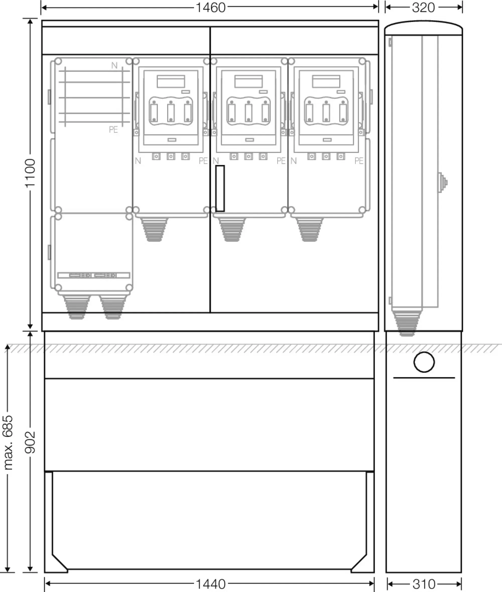 Hensel 65000169 Ladeverteiler für bis zu 3 Abgänge à 140kW Mi EV 140kW 3010 (img_002)