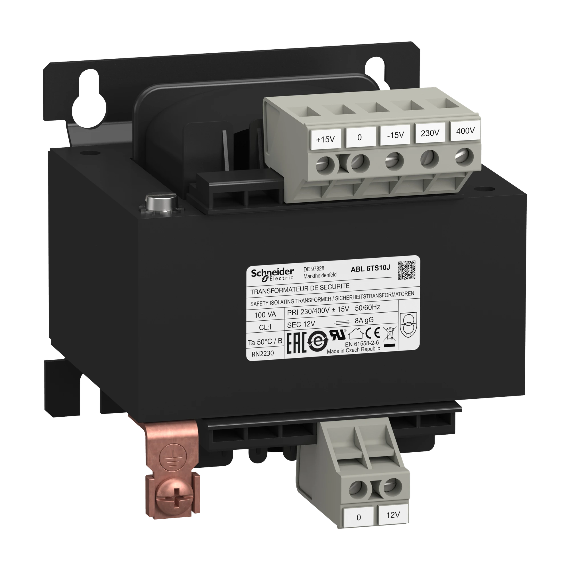 Schneider Electric ABL6TS10J Safety Isolation Transformer, Modicon ABL6, Input 230/400V AC, Output 12V AC, 100VA (img_001)