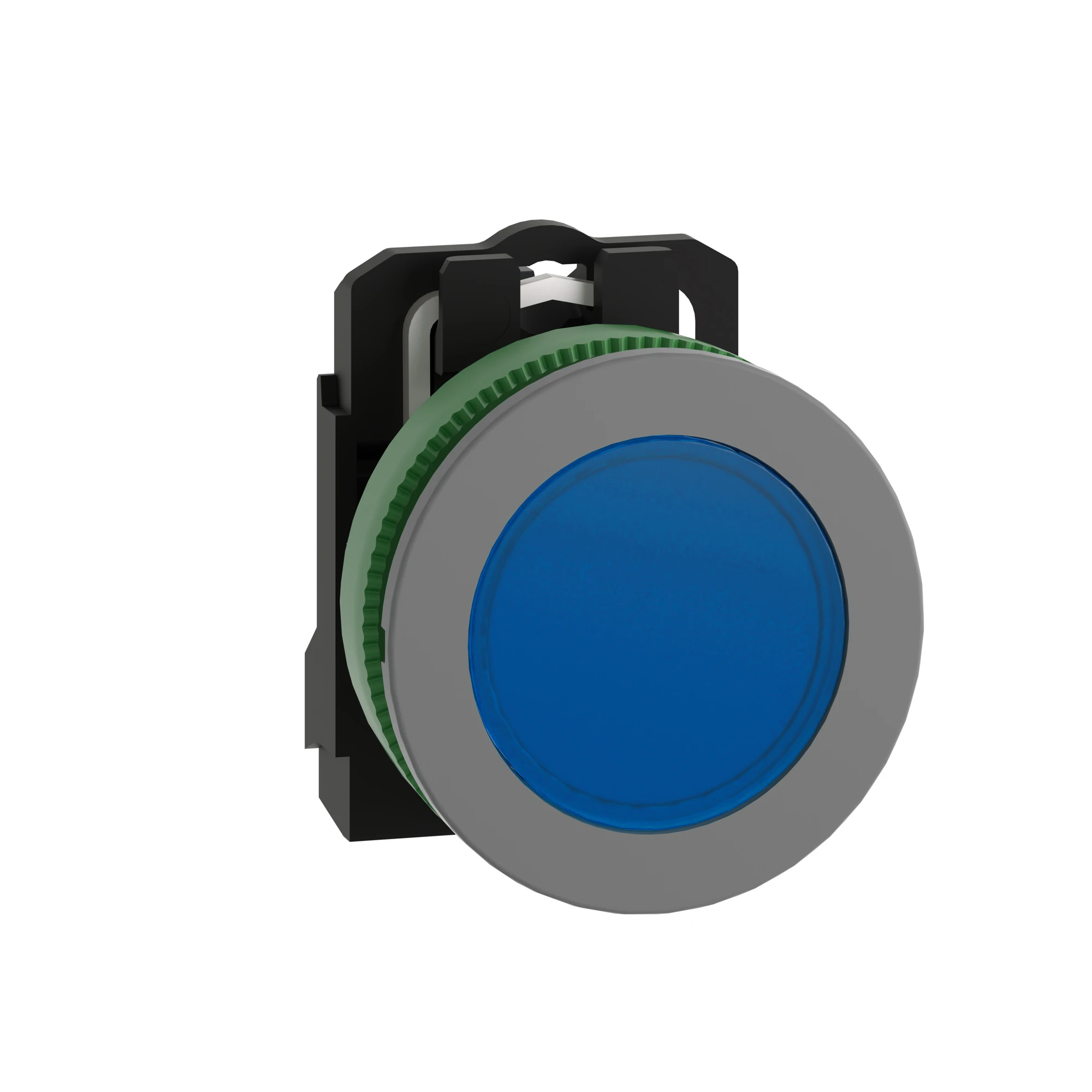 Schneider Electric XB5FVB6C0 Pilot light, Harmony XB5F, plastic, antimicrobial, light grey, blue, 30mm, universal LED, smooth dome, 24V ACDC (img_001)