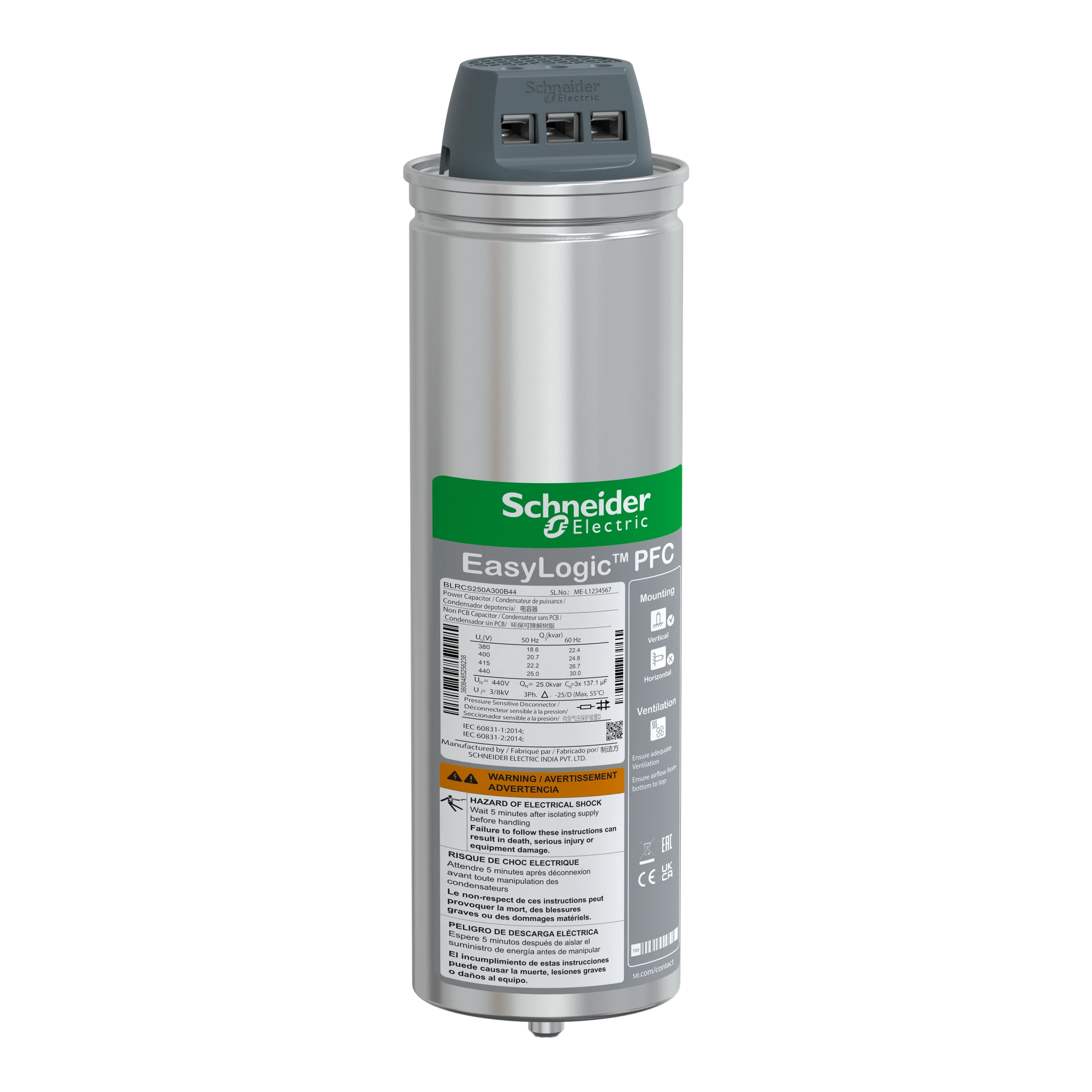 Schneider Electric BLRCS250A300B44 Standard Capacitor, EasyLogic PFC SD, 25/30kvar, 440V, 50/60Hz (img_001) Schneider Electric BLRCS250A300B44 Standard Capacitor, EasyLogic PFC SD, 25/30kvar, 440V, 50/60Hz (img_001)