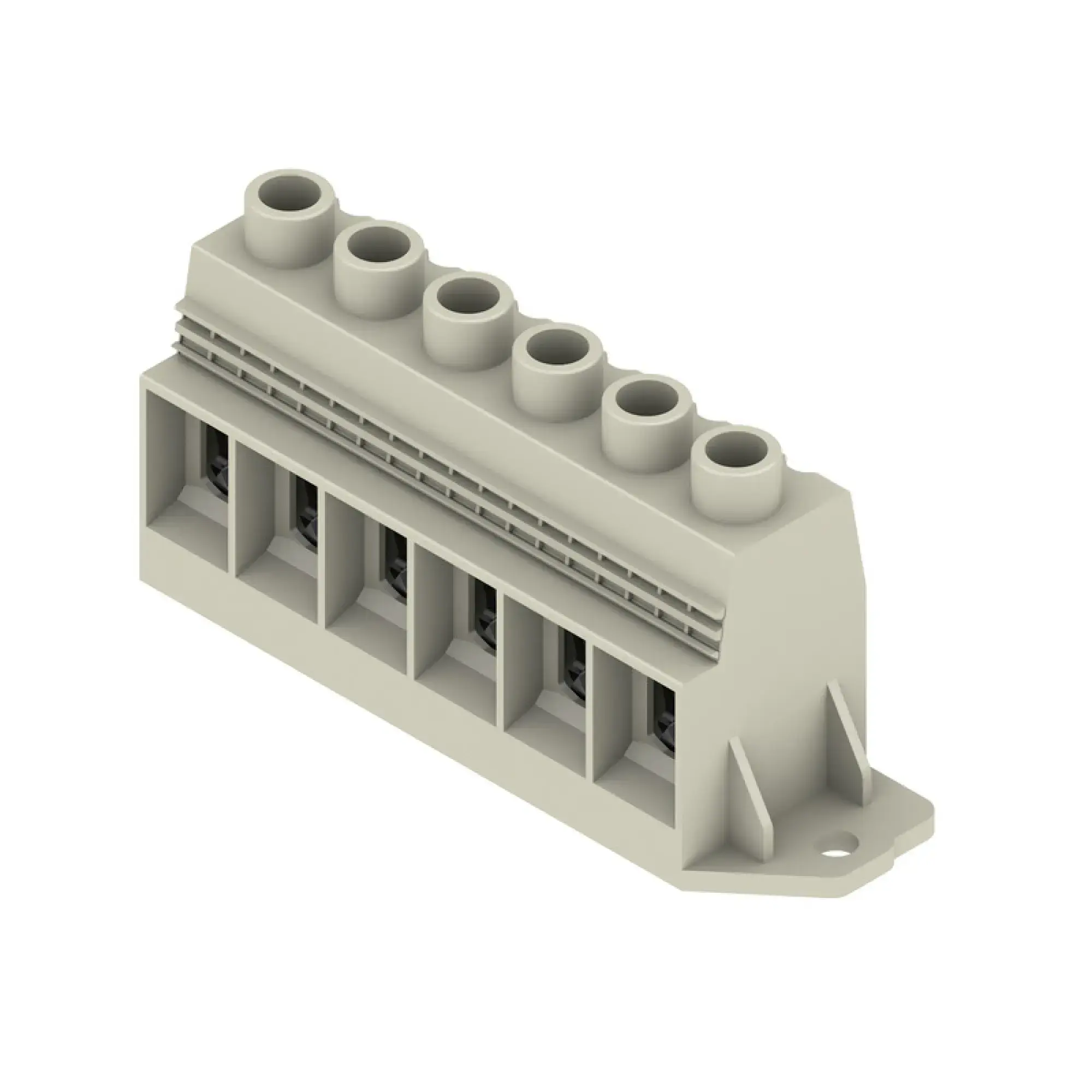 Weidmüller 1386540000 PCB terminal, 1000 V, 150 A, Pitch in mm: 15.00, 50 mm², Number of poles: 6, Clamping yoke connection, THT solder connection, 90°, Box (img_001)