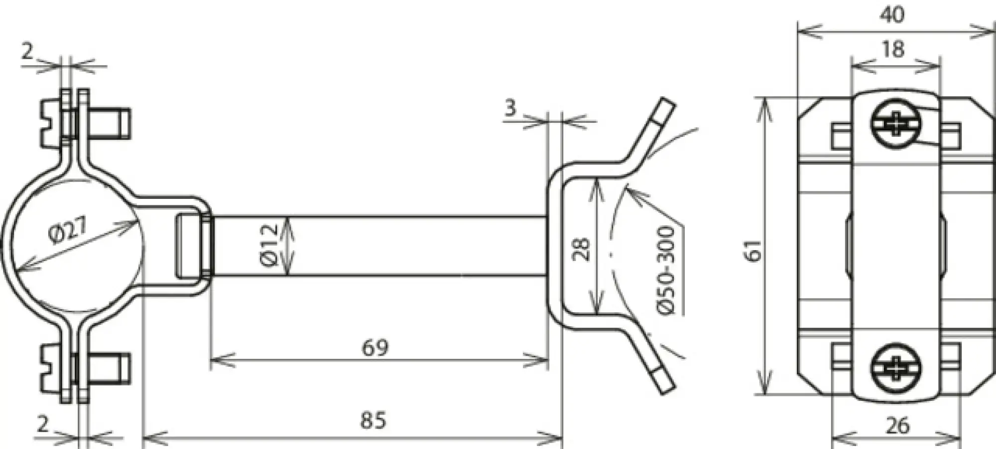 Dehn 275454 HVI Ex P85 holder StSt f. Conduc. D 27mm dist. 85mm w. bracket f. tubes 50-300mm (img_002) Dehn 275454 HVI Ex P85 holder StSt f. Conduc. D 27mm dist. 85mm w. bracket f. tubes 50-300mm (img_002)