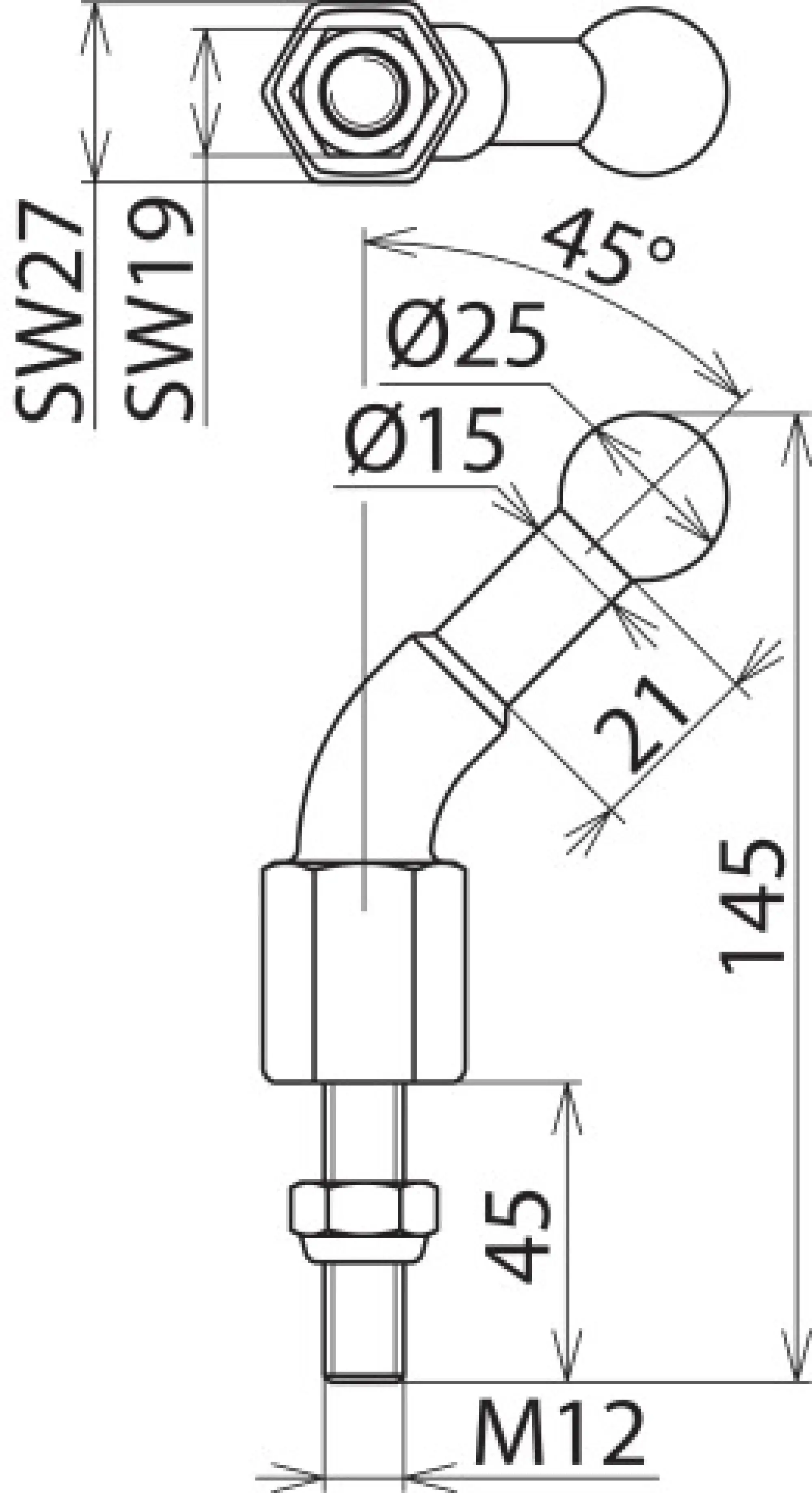 Dehn 756245 Fixed ball point D=25mm, angled (45°) with threaded bolt and nut M12x45mm (img_002)
