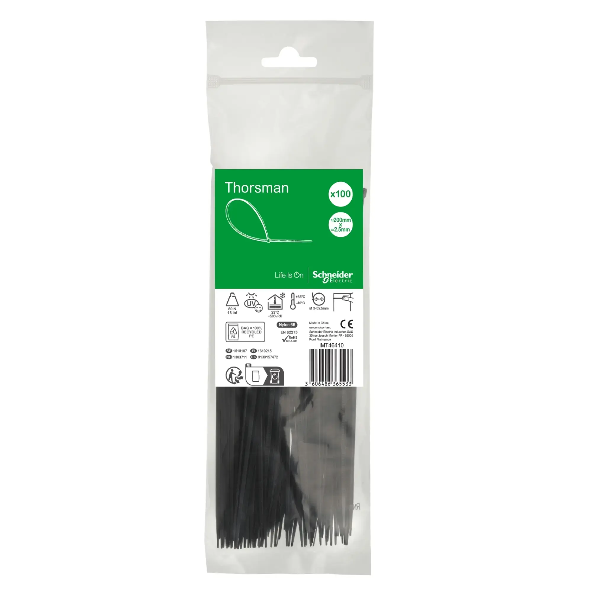 Schneider Electric IMT46410 Thorsman Cable Tie, Dimensions: 200X2.5 mm, pack of 100 pieces color black (img_002) Schneider Electric IMT46410 Thorsman Cable Tie, Dimensions: 200X2.5 mm, pack of 100 pieces color black (img_002)