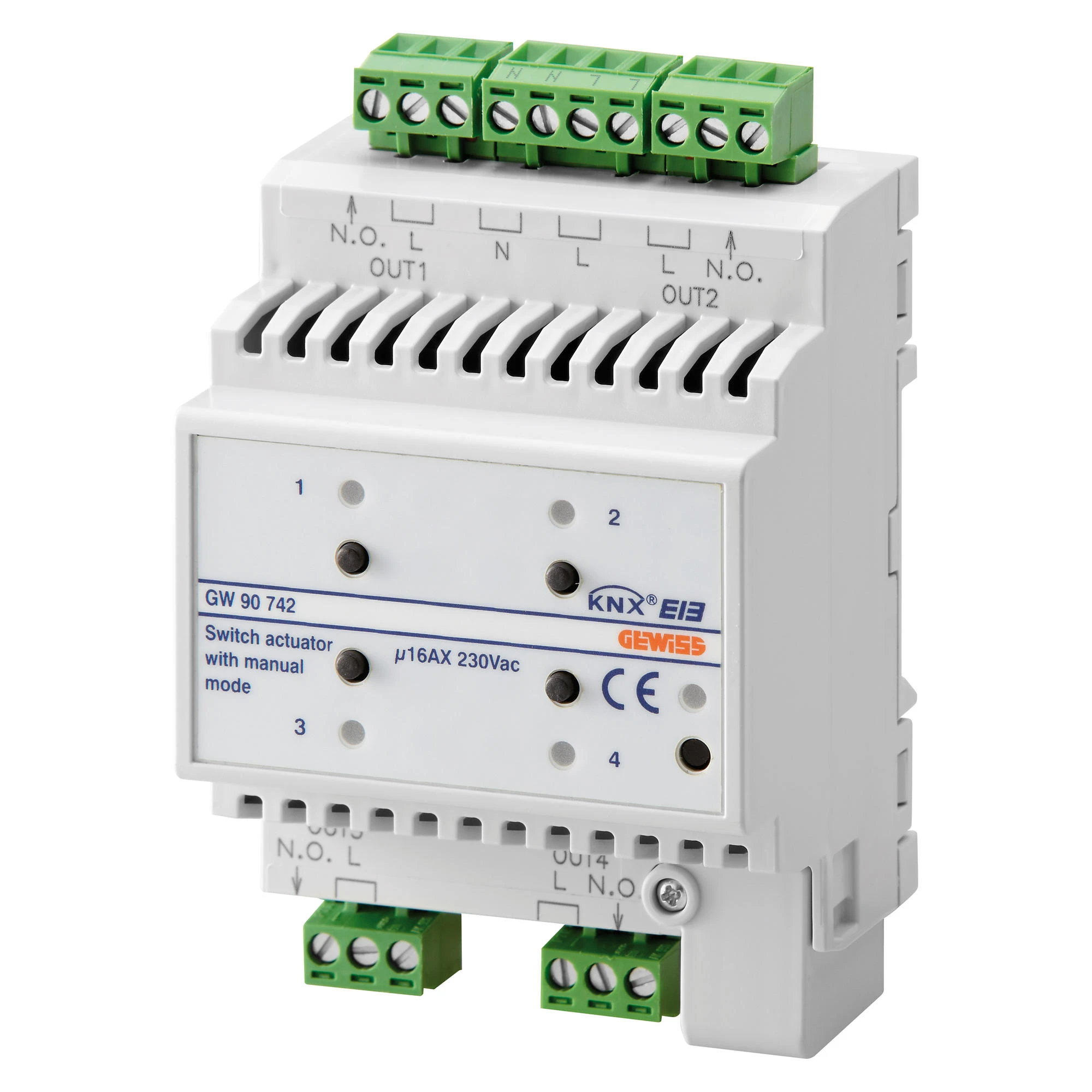 GEWISS GW90742 SWITCH ACTUATOR - 4 CHANNELS - 16AX - MANUAL OPERATION - KNX - IP20 - 4 MODULES - DIN RAIL MOUNTING (img_001) GEWISS GW90742 SWITCH ACTUATOR - 4 CHANNELS - 16AX - MANUAL OPERATION - KNX - IP20 - 4 MODULES - DIN RAIL MOUNTING (img_001)