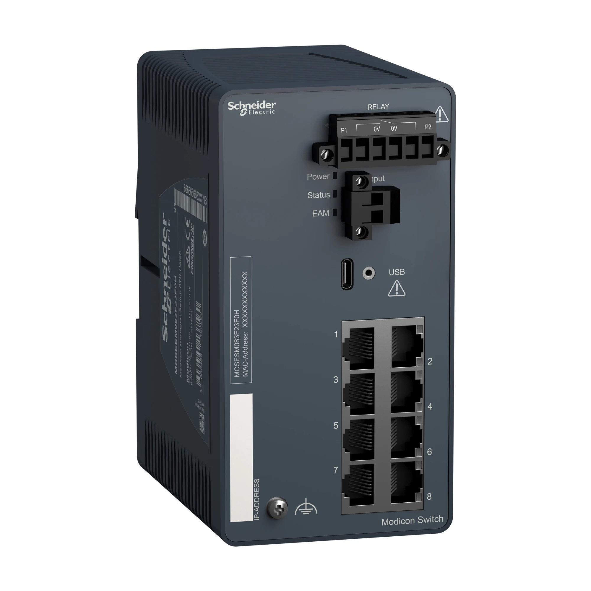 Schneider Electric MCSESM083F23F0H Modicon Managed Switch, 8 Ports for Copper (8TX 10/100 Mbps), Robust Design (img_001)