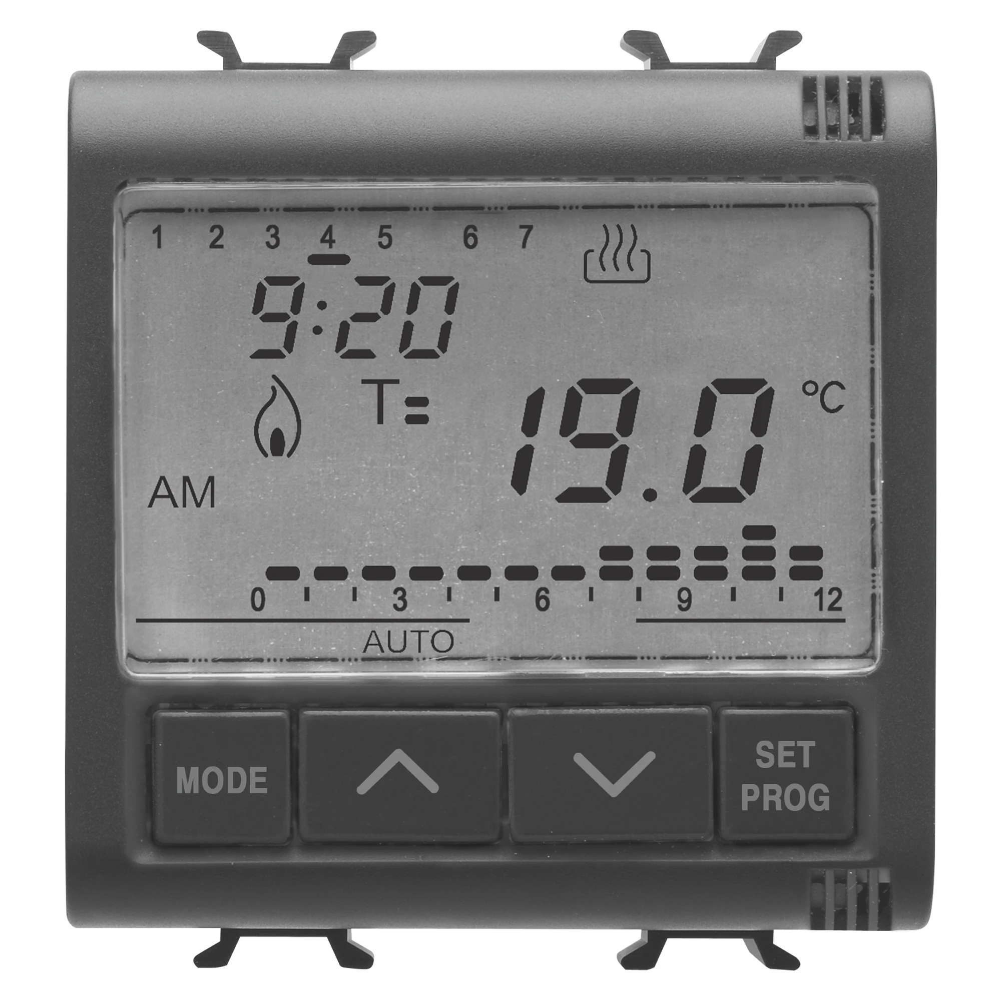 GEWISS GW12703 TIMED THERMOSTAT DAILY/WEEKLY PROGRAMMING - 230V ac 50/60Hz - 2 MODULES - SATIN BLACK - CHORUSMART (img_001) GEWISS GW12703 TIMED THERMOSTAT DAILY/WEEKLY PROGRAMMING - 230V ac 50/60Hz - 2 MODULES - SATIN BLACK - CHORUSMART (img_001)