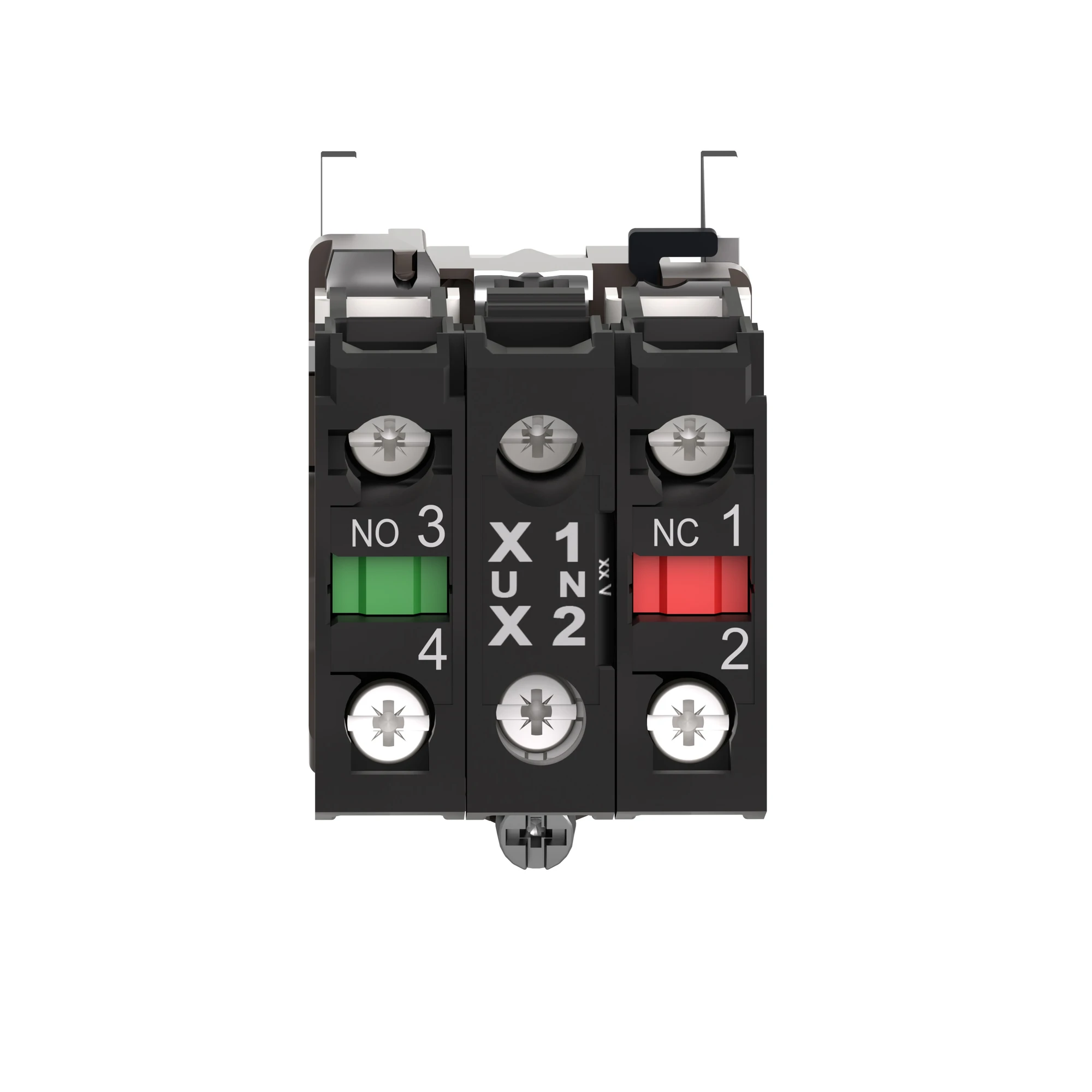 Schneider Electric ZB4BW0G15 Auxiliary contact block with mounting flange, Harmony XB4, metal, white, universal LED, 1NC+1NO, 110-120V AC (img_002) Schneider Electric ZB4BW0G15 Auxiliary contact block with mounting flange, Harmony XB4, metal, white, universal LED, 1NC+1NO, 110-120V AC (img_002)