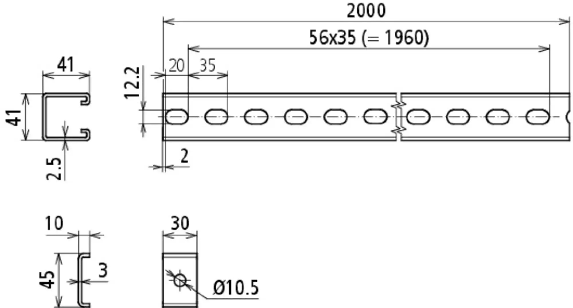 Dehn 123052 C-rails L 2000mm StSt (V4A) including retaining clips, screws and nuts (img_004) Dehn 123052 C-rails L 2000mm StSt (V4A) including retaining clips, screws and nuts (img_004)