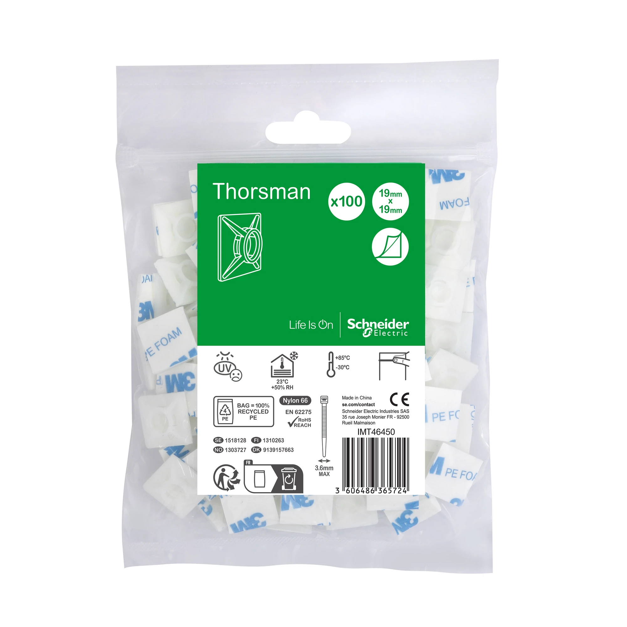 Schneider Electric IMT46450 Self-adhesive base for cable ties max 3.6mm width, pack of 100 pieces clear (img_001) Schneider Electric IMT46450 Self-adhesive base for cable ties max 3.6mm width, pack of 100 pieces clear (img_001)