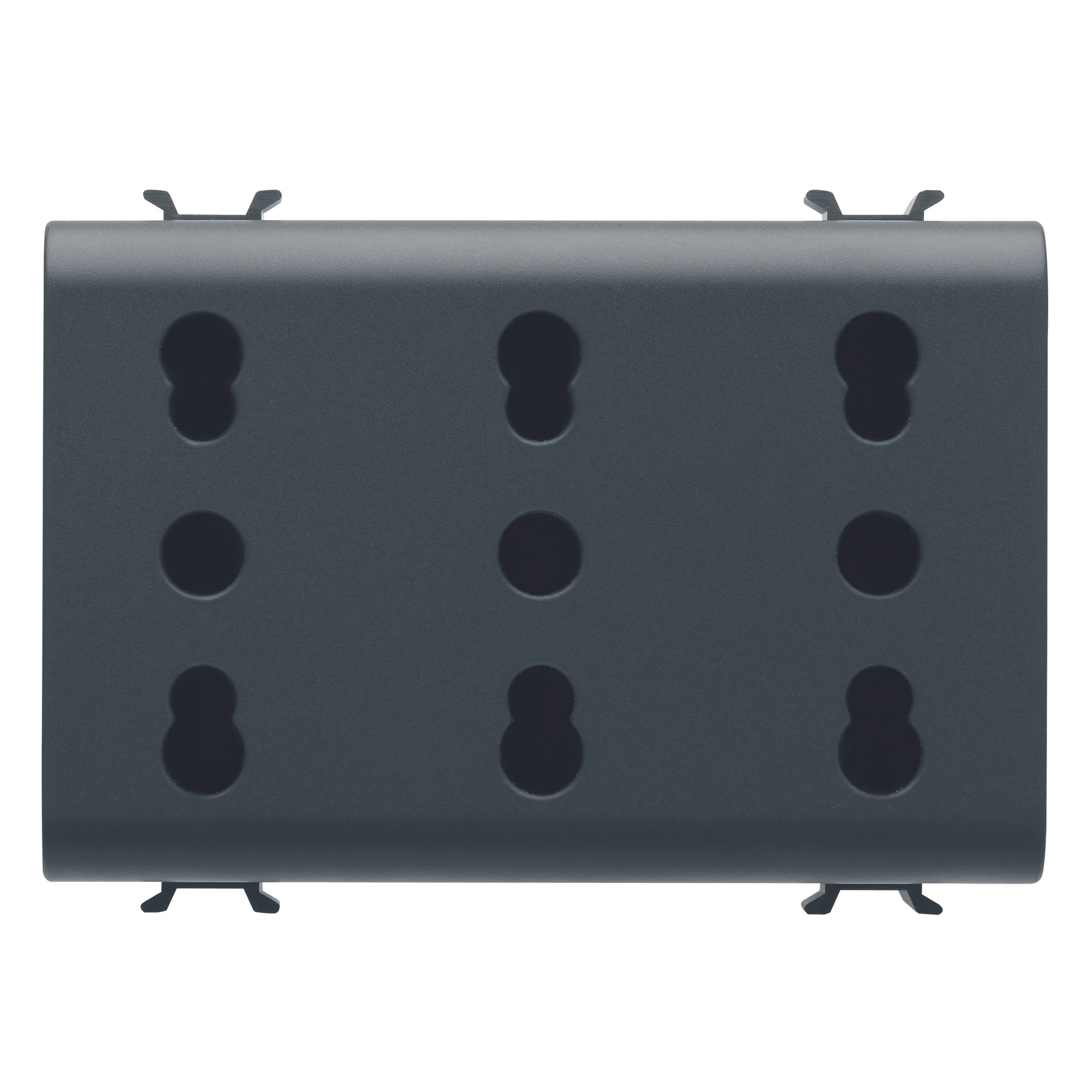 GEWISS GW12209 ITALIAN STANDARD TRIPLE SOCKET-OUTLET 250V ac - 3X2P+E 16A DUAL AMPERAGE - P11-P17 - 3 MODULES - SATIN BLACK - CHORUSMART (img_001)