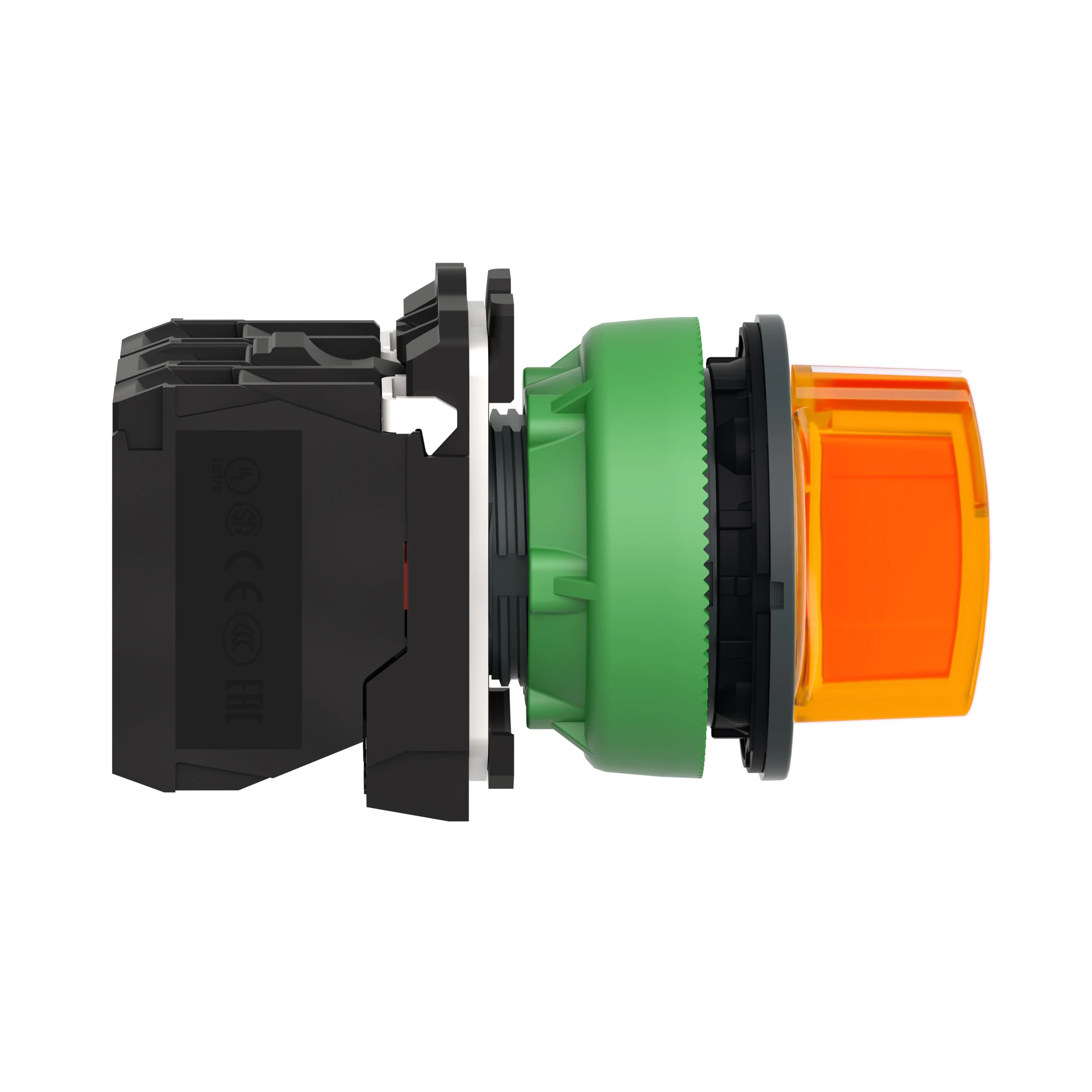 Schneider Electric XB5FK135G5 Illuminated Selector Switch, Harmony XB5F, Plastic, Orange, 30mm, Universal LED, 3 Positions, 1NO+1NC, 110-120V AC (img_003)