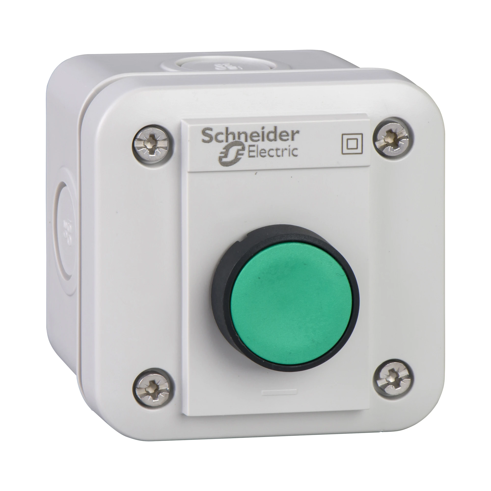 Schneider Electric XALE1W1M Surface-mounted enclosure, Harmony XALE, plastic, light grey, 1 push-button, green, projecting, 22mm, 1NC (img_001) Schneider Electric XALE1W1M Surface-mounted enclosure, Harmony XALE, plastic, light grey, 1 push-button, green, projecting, 22mm, 1NC (img_001)