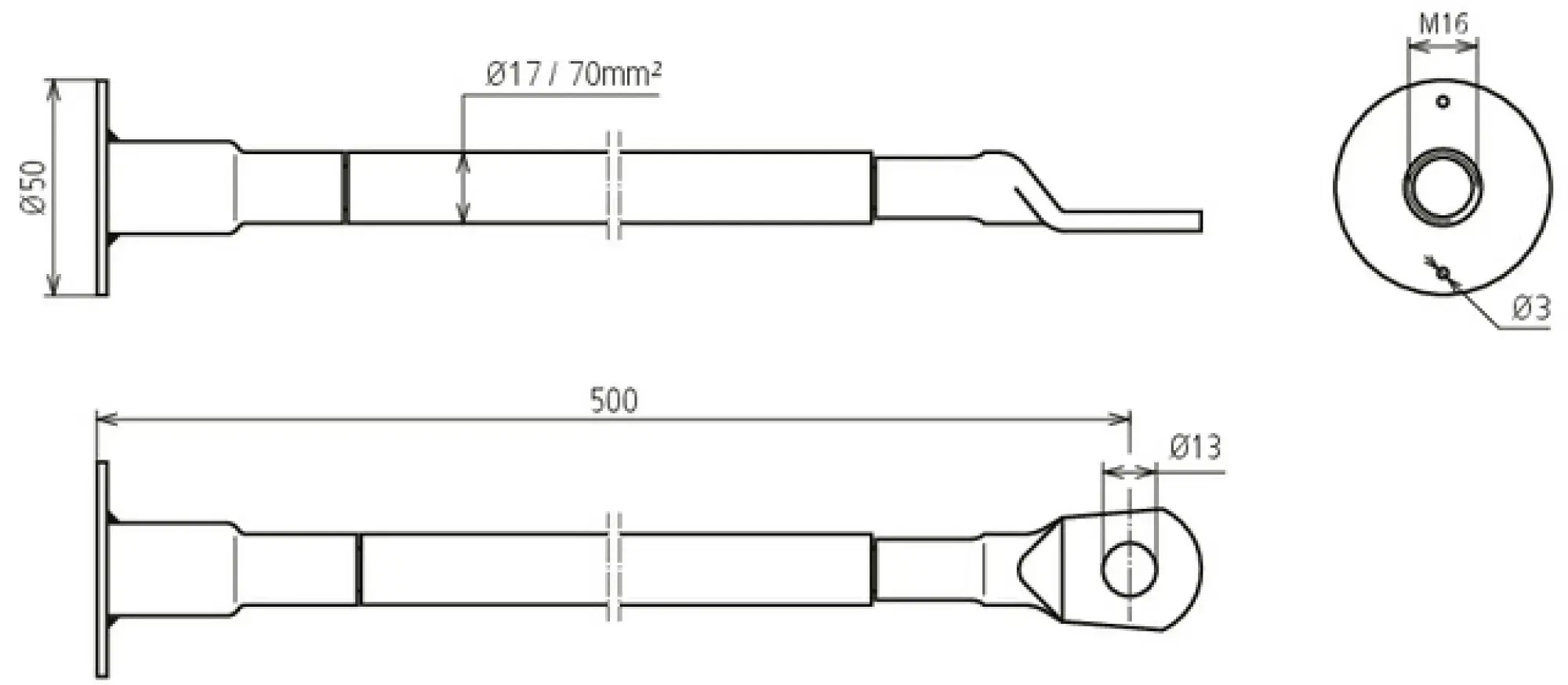 Dehn 419110 E. br. f. earthing large pipes L 500mm, conn. plate M16 and cable lug B 13mm (img_002) Dehn 419110 E. br. f. earthing large pipes L 500mm, conn. plate M16 and cable lug B 13mm (img_002)