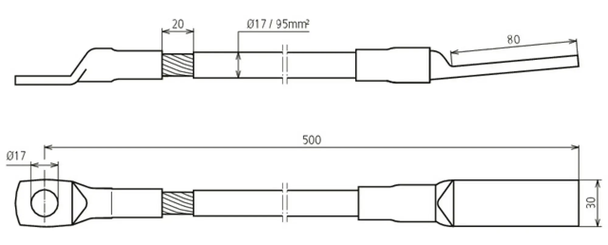 Dehn 419400 Earthing conn. f. earthing large pipes, cable lug D 17mm, lug 80X30mm L 500mm (img_002)