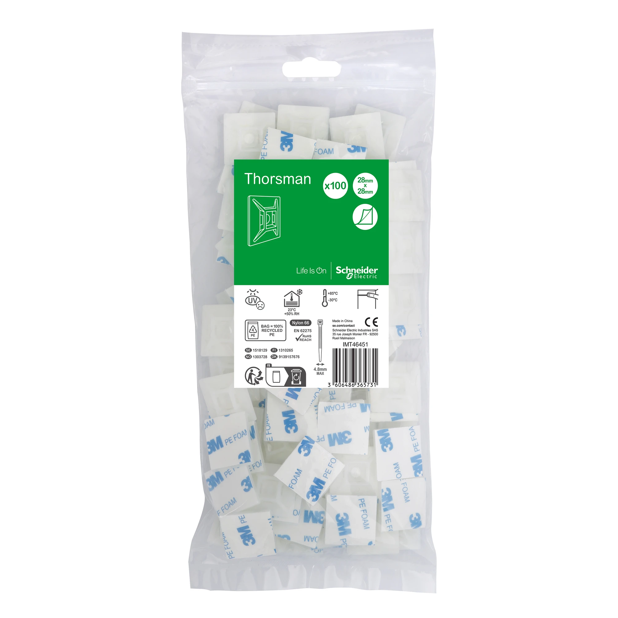 Schneider Electric IMT46451 Self-adhesive base for cable ties max. width 4.8mm pack of 100 pieces clear (img_001)